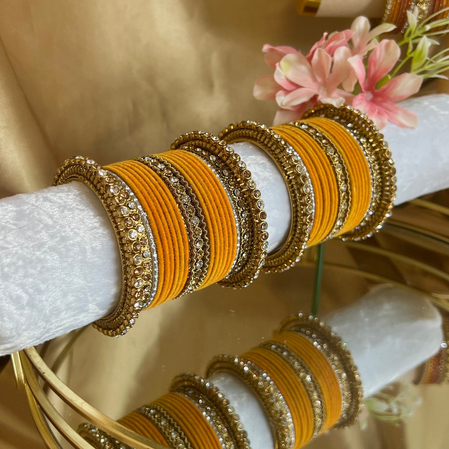 Small Mustard Velvet Bangle Set/Indian/ Pakistani/Jewelley/ Fashion Bracelet