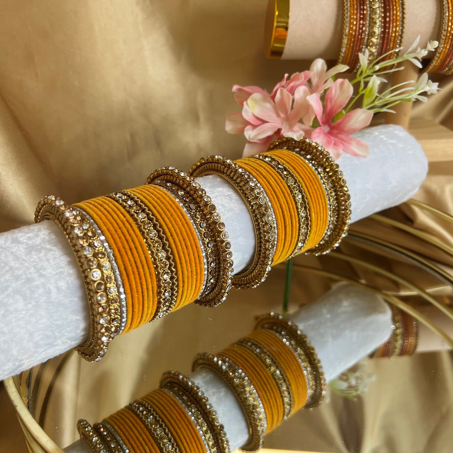 Small Mustard Velvet Bangle Set/Indian/ Pakistani/Jewelley/ Fashion Bracelet