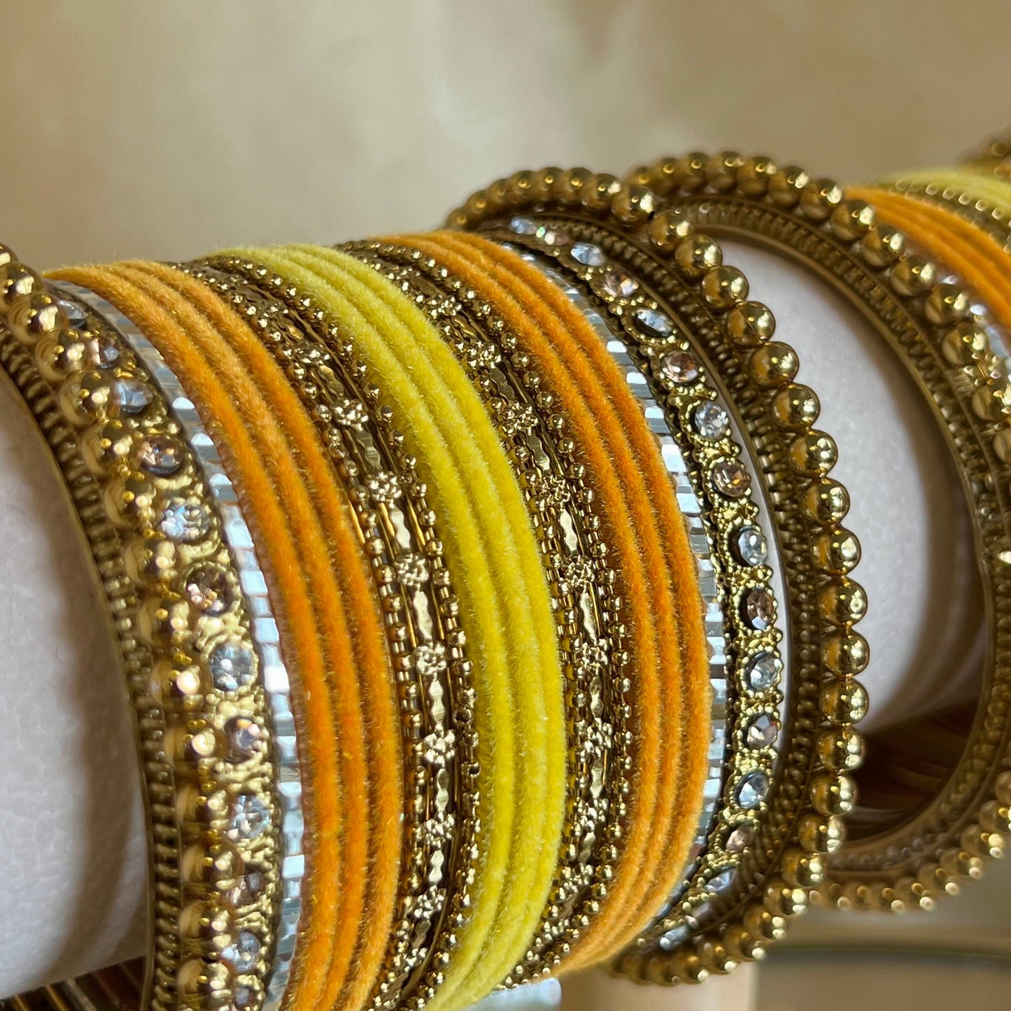 Small Yellow/ Orange Velvet Bangle Set/Indian/ Pakistani/Jewelley/ Fashion Bracelet