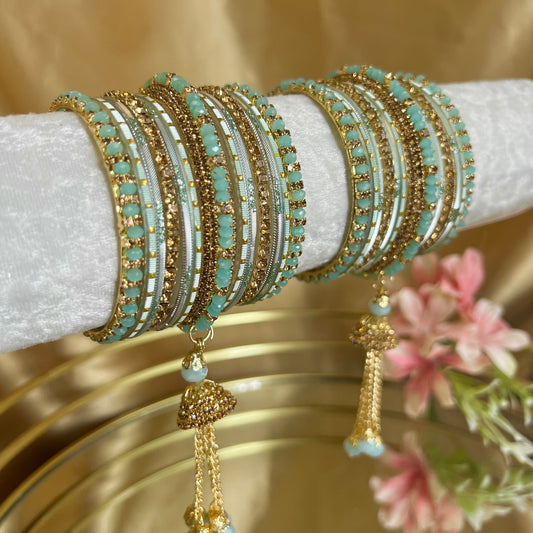 Small Light Blue Jhumka Bangle Set/Indian/ Pakistani/Jewelley/ Fashion Bracelet