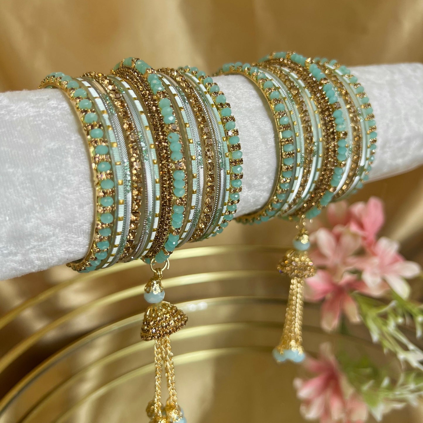Small Light Blue Jhumka Bangle Set/Indian/ Pakistani/Jewelley/ Fashion Bracelet