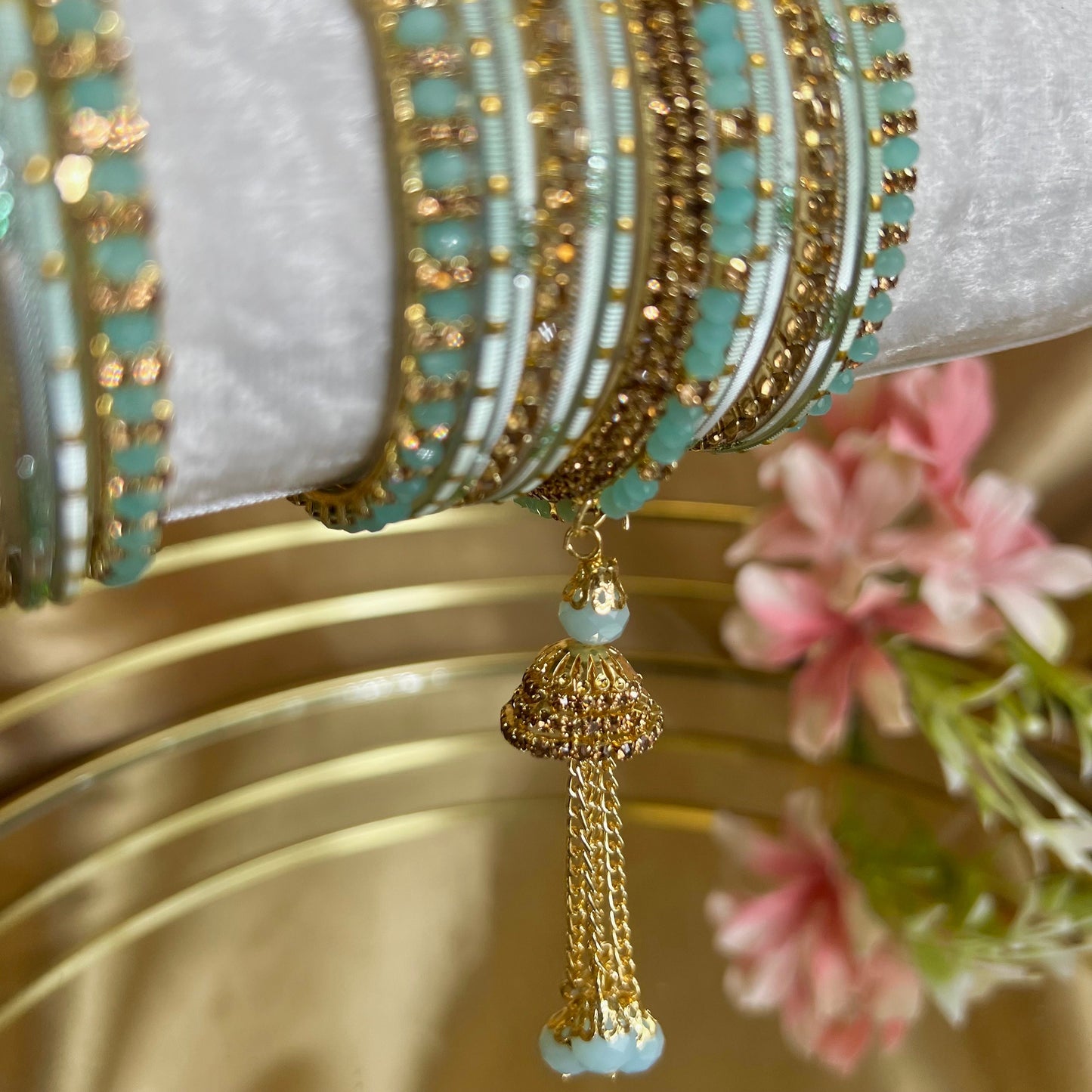 Small Light Blue Jhumka Bangle Set/Indian/ Pakistani/Jewelley/ Fashion Bracelet