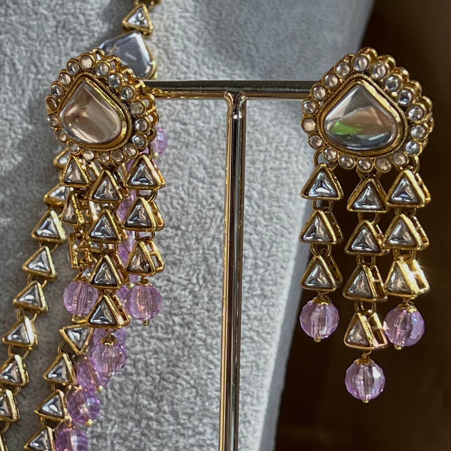 Lilac Long Necklace Set/Mala/Haar/ Earring/ Tikka/ Tikli/ Indian/ Pakistani/Fashion Jewellery/ Gift for Women