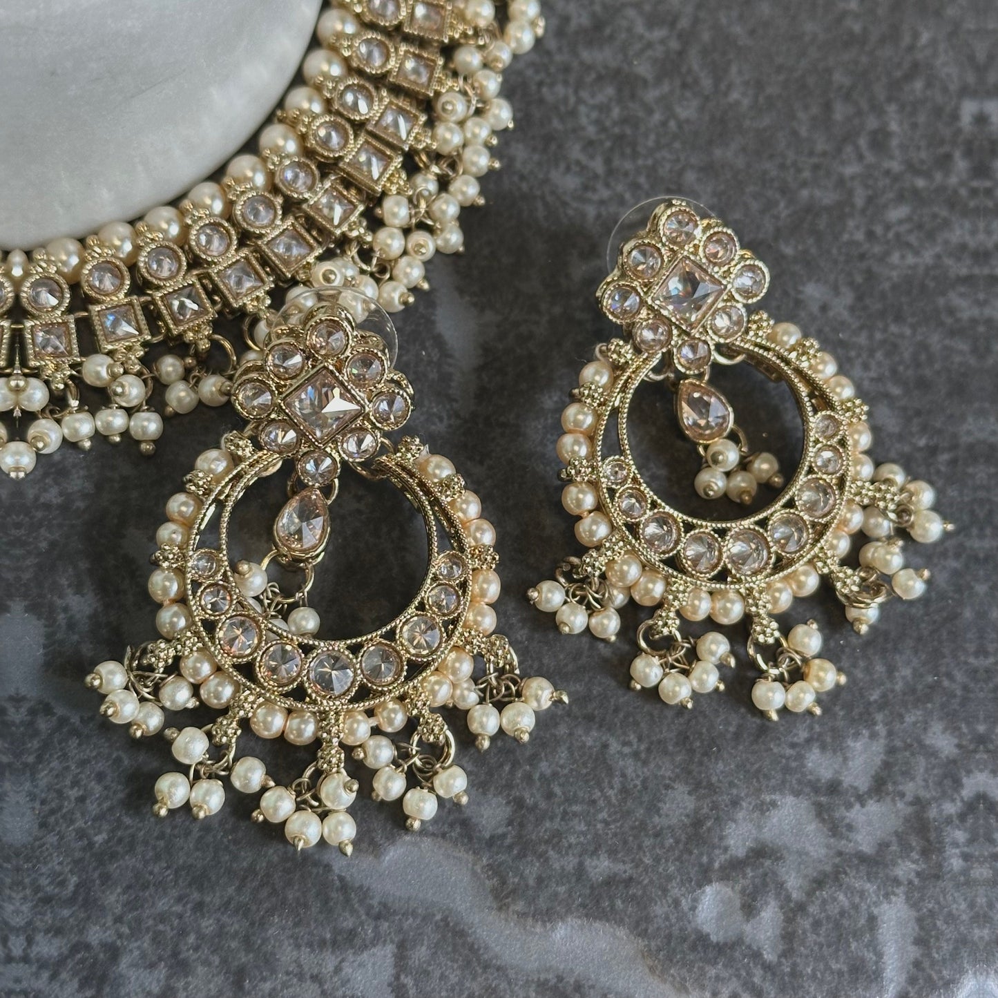 Gold Crystal Choker Set Earring/ Tikka/ Tikli/ Indian/ Pakistani/Fashion Jewellery/ Gift for Women