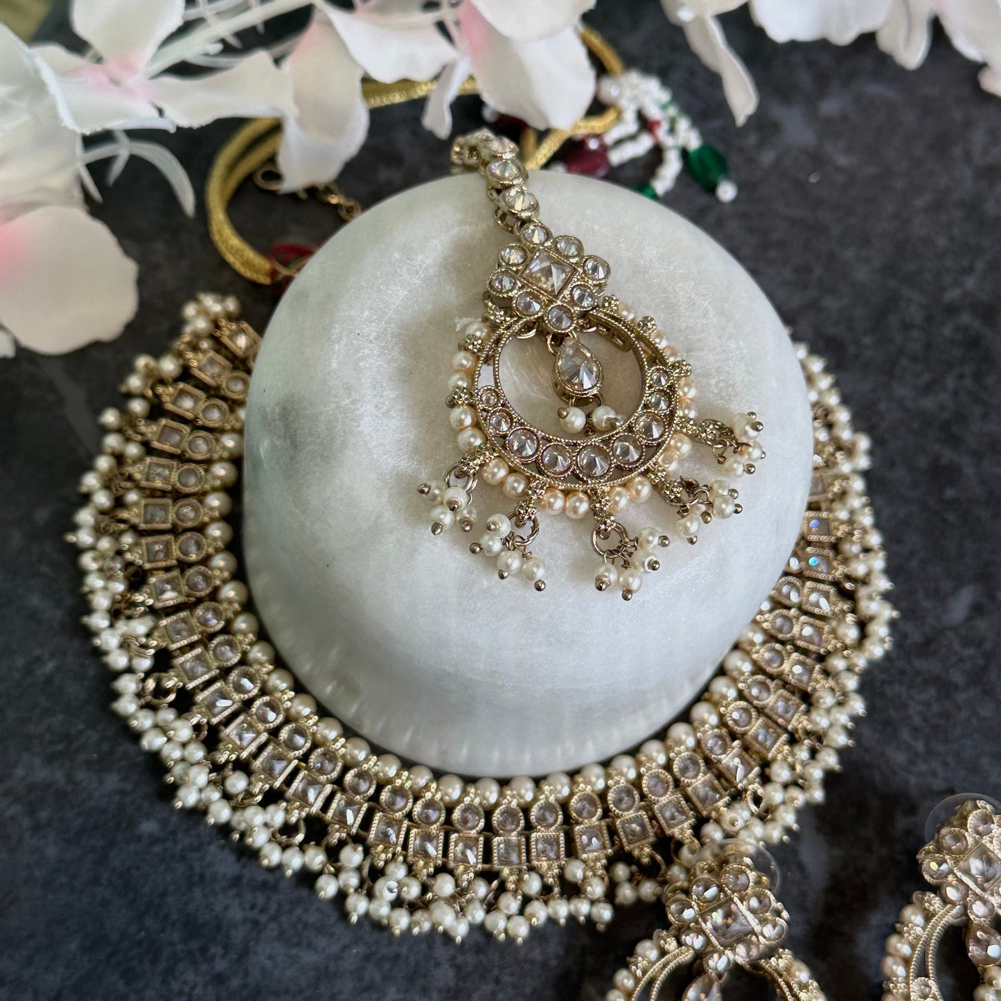 Gold Crystal Choker Set Earring/ Tikka/ Tikli/ Indian/ Pakistani/Fashion Jewellery/ Gift for Women