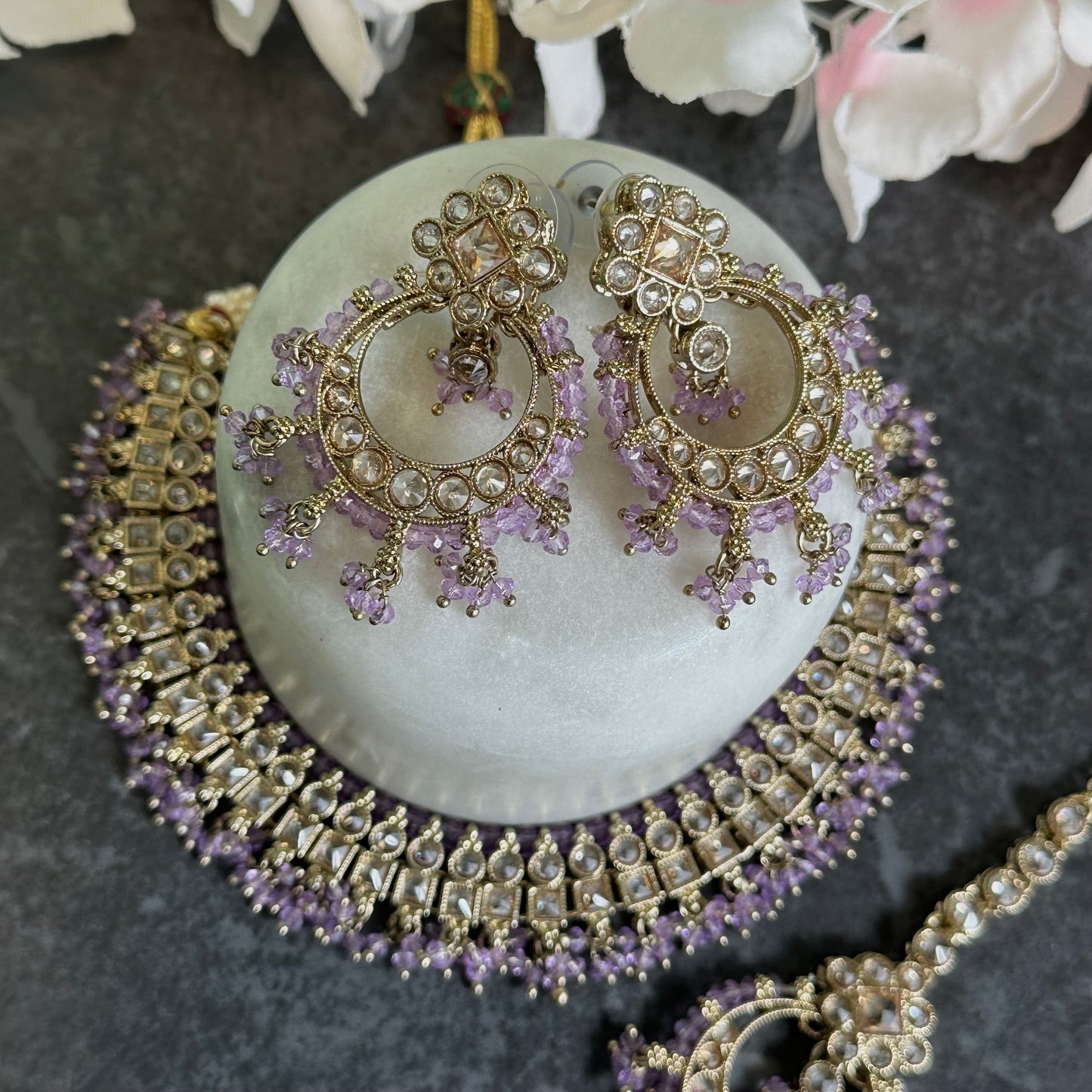 Crystal Indian Choker Set - Lilac Earring/ Tikka/ Tikli/ Indian/ Pakistani/Fashion Jewellery/ Gift for Women