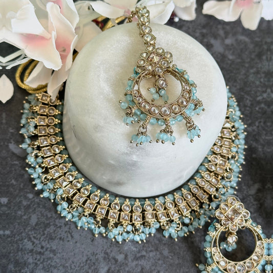 Crystal Indian Choker Set - Sky Blue/ Unique Style/ Indian/ Pakistani/Fashion Jewellery/ Gift for Women
