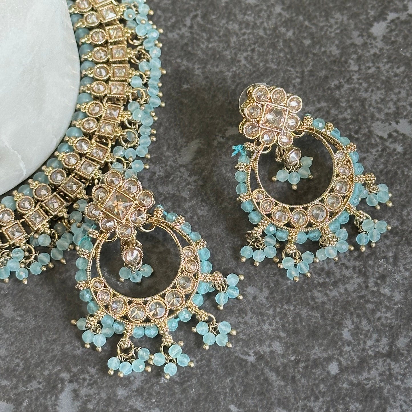 Crystal Indian Choker Set - Sky Blue/ Unique Style/ Indian/ Pakistani/Fashion Jewellery/ Gift for Women