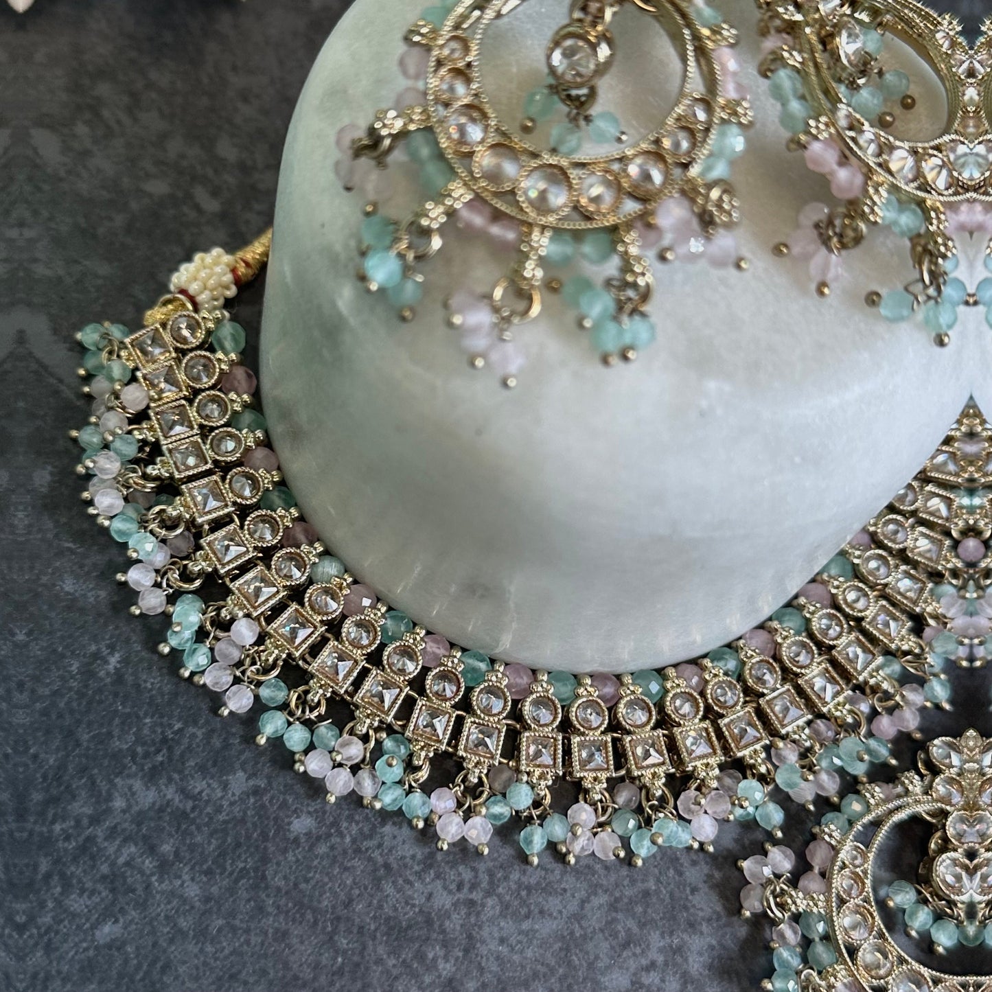 Pastels Crystal Choker Set Earring/ Tikka/ Tikli/ Indian/ Pakistani/Fashion Jewellery/ Gift for Women