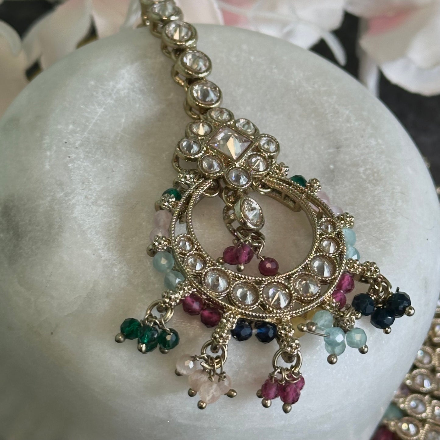 Multicolour Crystal Choker Set Earring/ Tikka/ Tikli/ Indian/ Pakistani/Fashion Jewellery/ Gift for Women