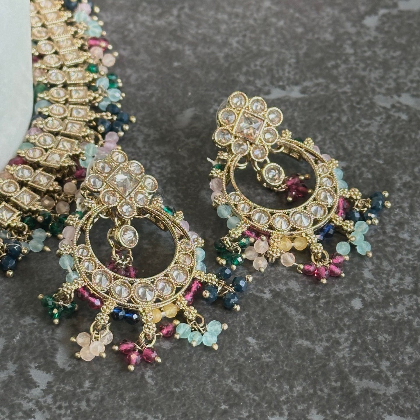 Multicolour Crystal Choker Set Earring/ Tikka/ Tikli/ Indian/ Pakistani/Fashion Jewellery/ Gift for Women