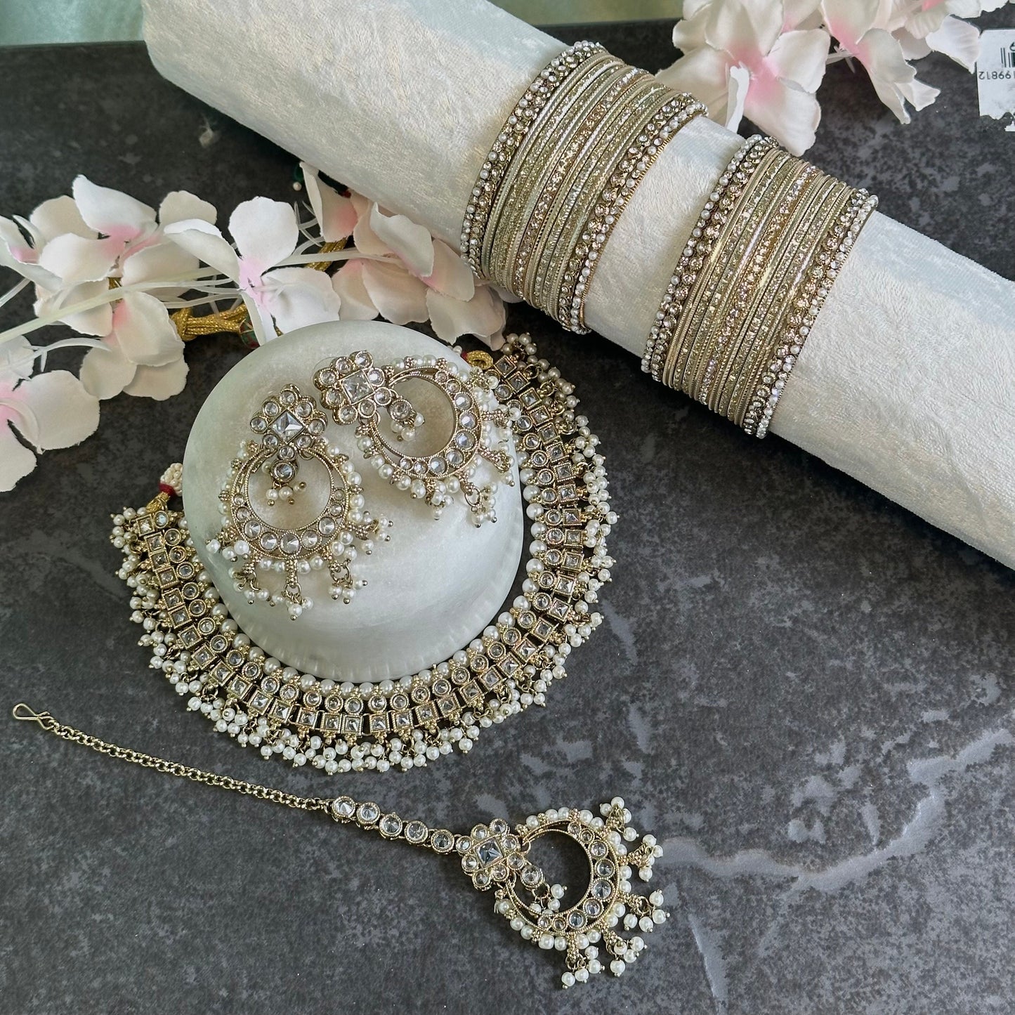 Clear Crystal Choker & Small Bangle Set/Earring/Tikka/ Gift for wome/Indian/ Pakistani/Fashion Jewellery/Valentines gifts