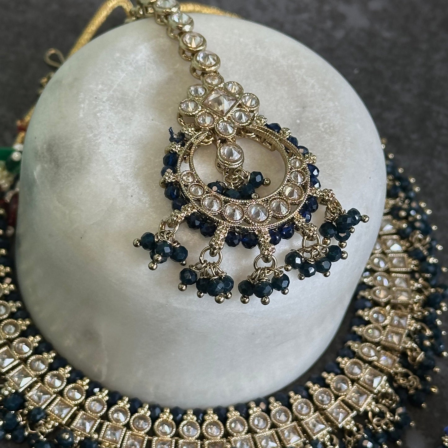 Crystal Indian Choker Set - Navy Earring/ Tikka/ Tikli/ Indian/ Pakistani/Fashion Jewellery/ Gift for Women