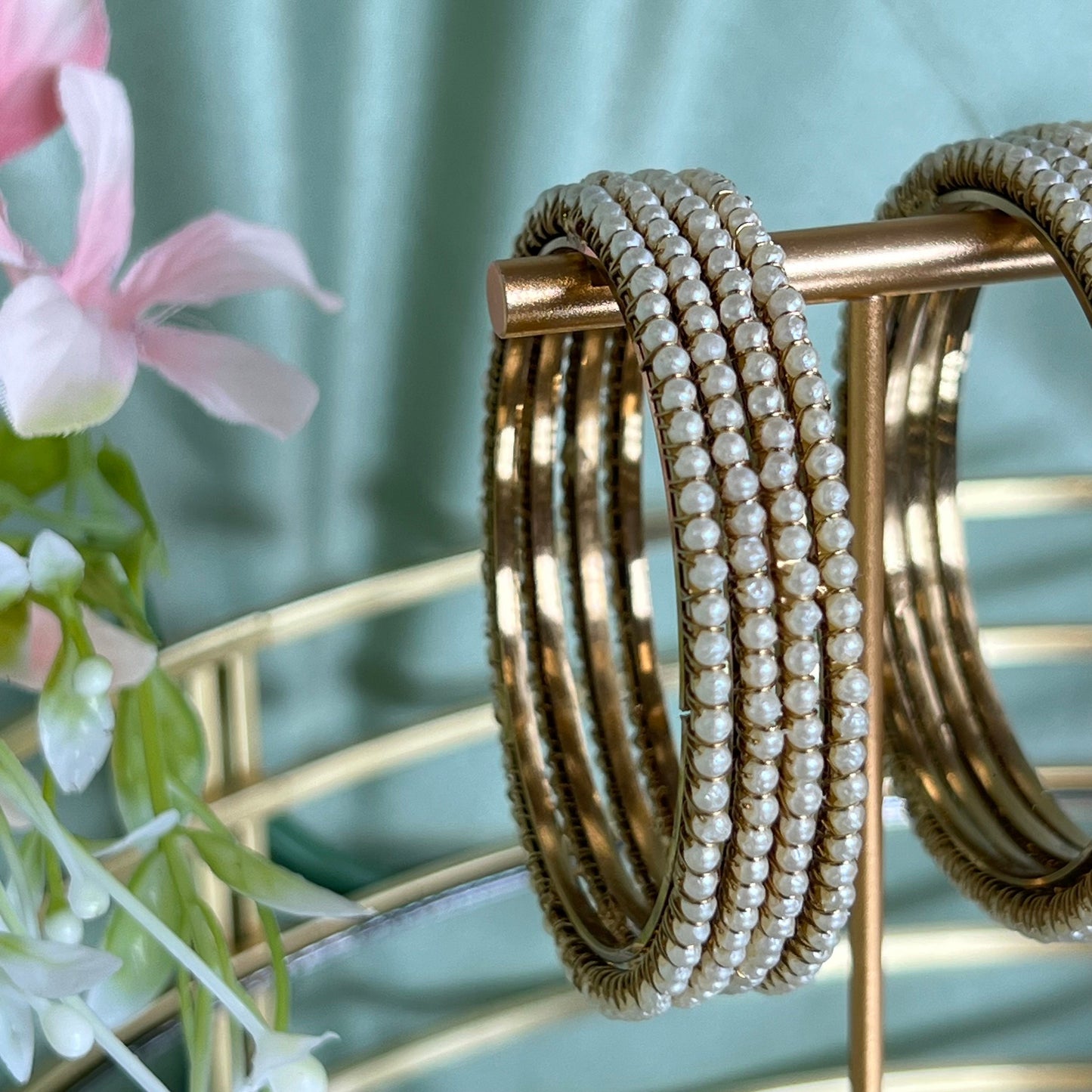 Set of 4 Golden Pearl 2.2 Bangle Set/Indian/ Pakistani/Jewelley/ Fashion Bracelet