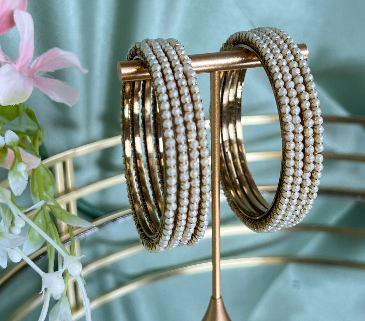 Set of 4 Golden Pearl 2.2 Bangle Set/Indian/ Pakistani/Jewelley/ Fashion Bracelet