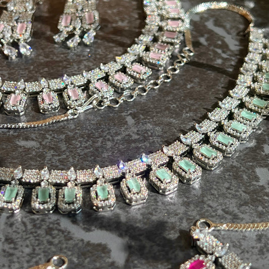 Mint/ Light Green- Diamante Necklace with Earring/Reception/Christmas/New Years Party/Fashion Jewellery/ Gift for Women