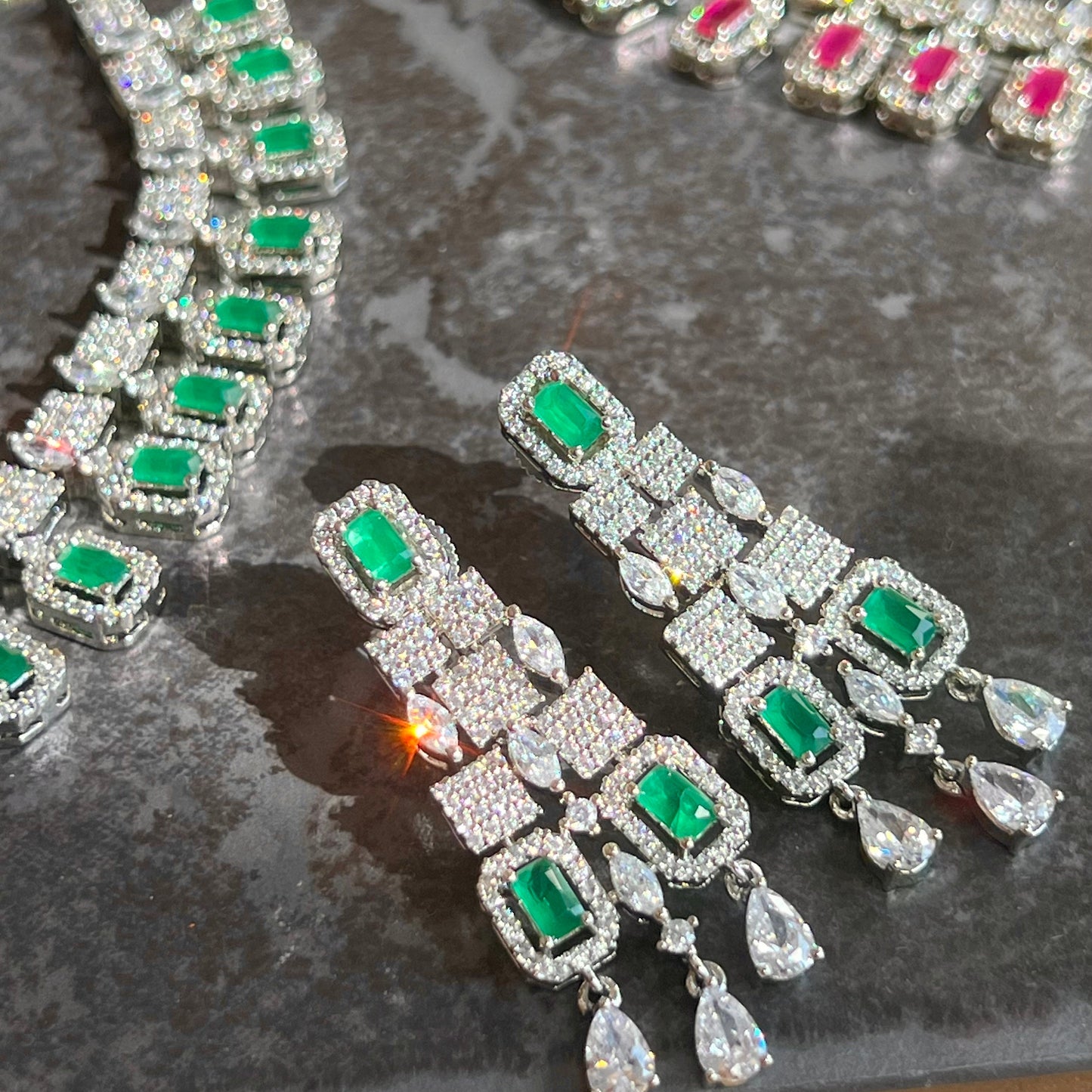 Emerald Green/Green- Diamante Necklace with Earring/Reception/Christmas/New Years Party/Fashion Jewellery/ Gift for Women