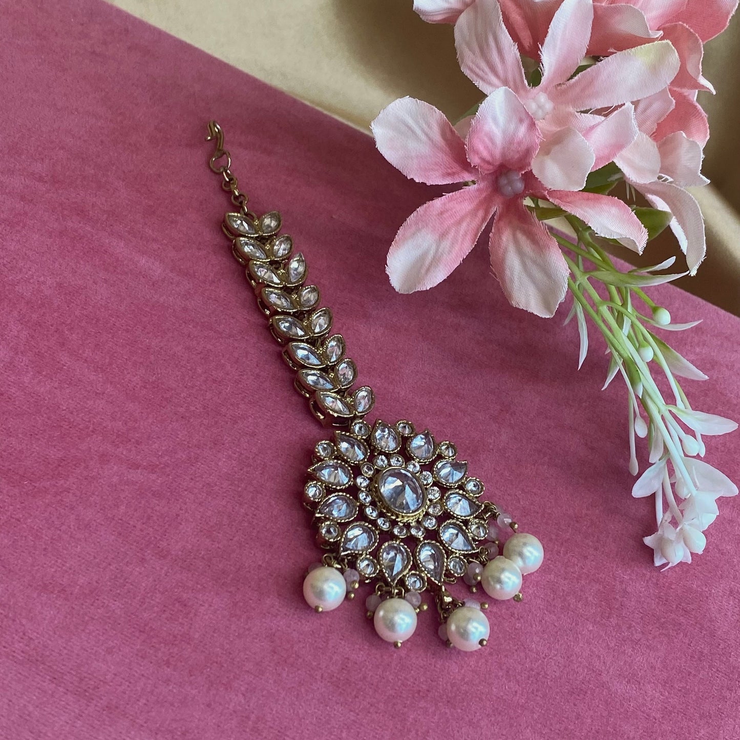 Clear/ Pink Tikka/ Tikli/ Indian/ Pakistani Fashion Jewellery/ Maang Tikkas