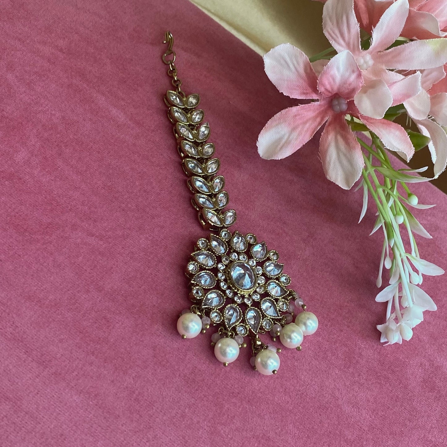 Clear/ Pink Tikka/ Tikli/ Indian/ Pakistani Fashion Jewellery/ Maang Tikkas