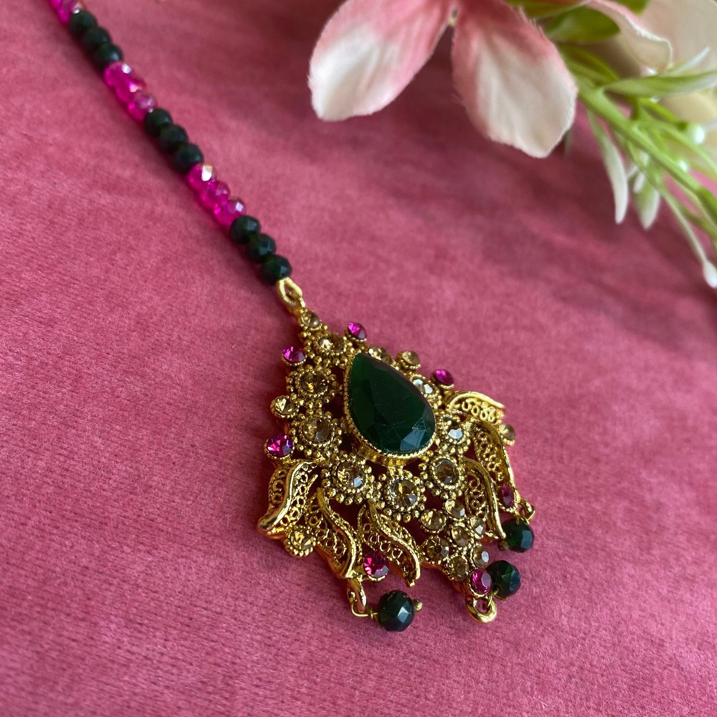 Green/ Pink Tikka/ Tikli/ Indian/ Pakistani Fashion Jewellery/ Maang Tikkas