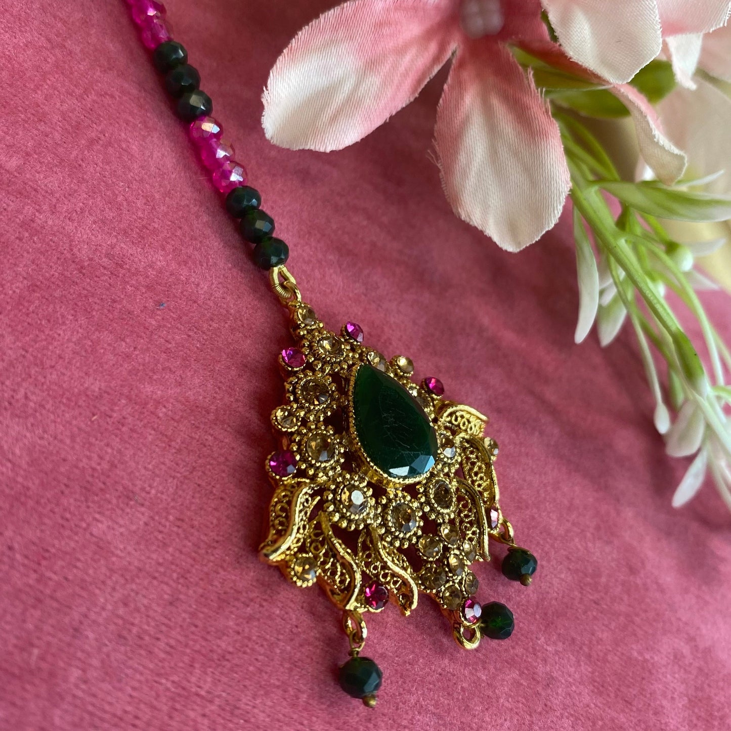 Green/ Pink Tikka/ Tikli/ Indian/ Pakistani Fashion Jewellery/ Maang Tikkas
