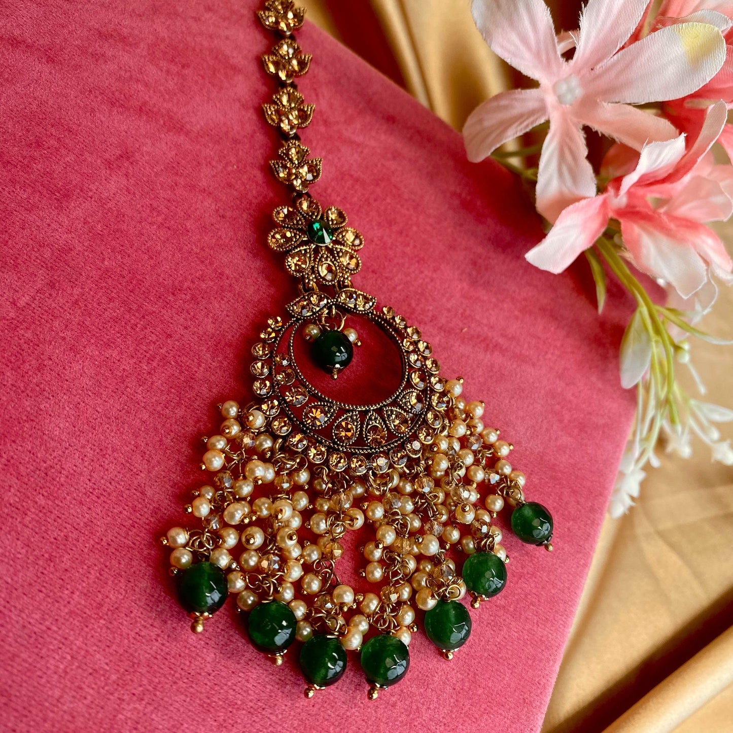 Large Green Tikka/ Tikli/ Indian/ Pakistani Fashion Jewellery/ Maang Tikkas