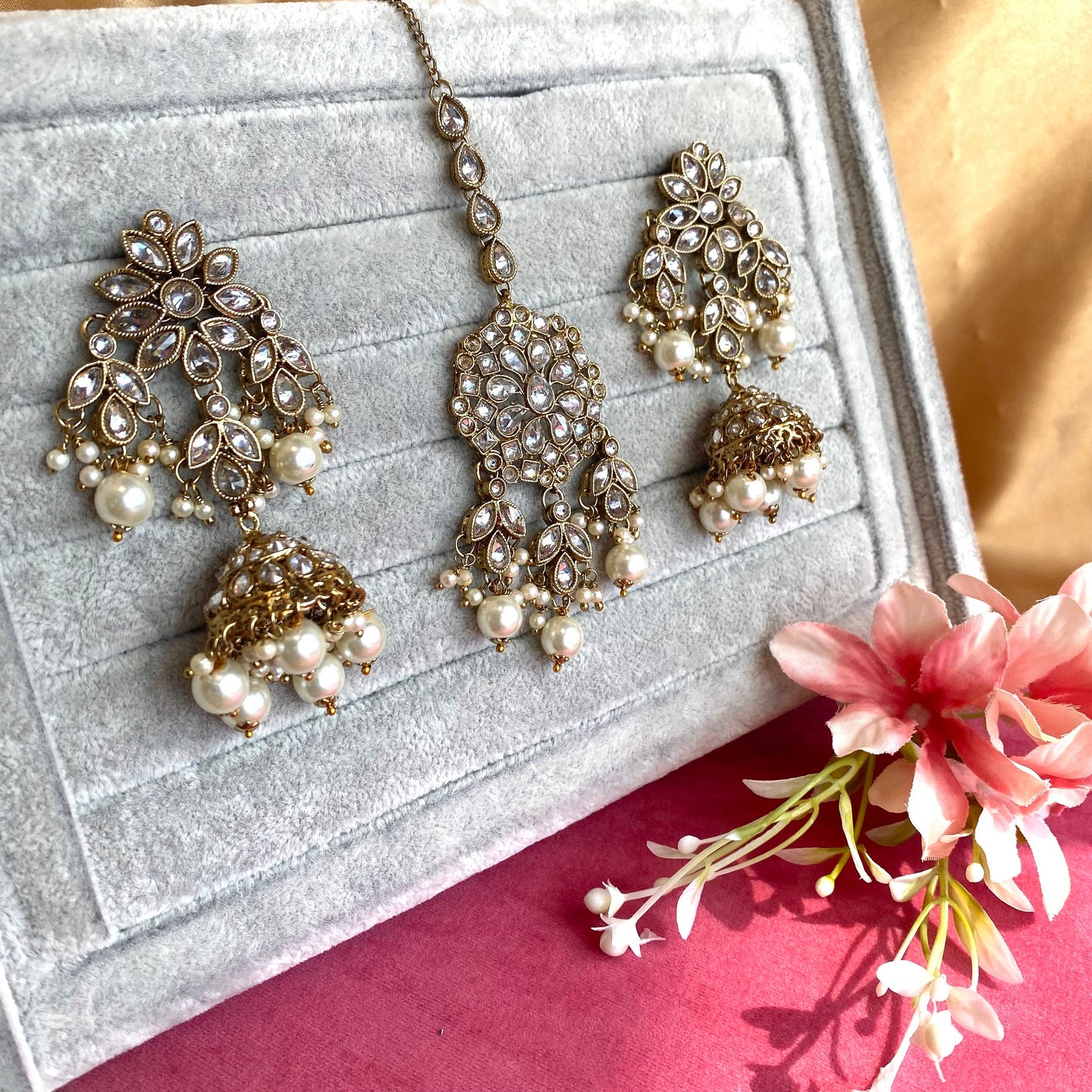Clear Earring Tikka Set/ Jhumki Earring Indian/ Pakistani Style