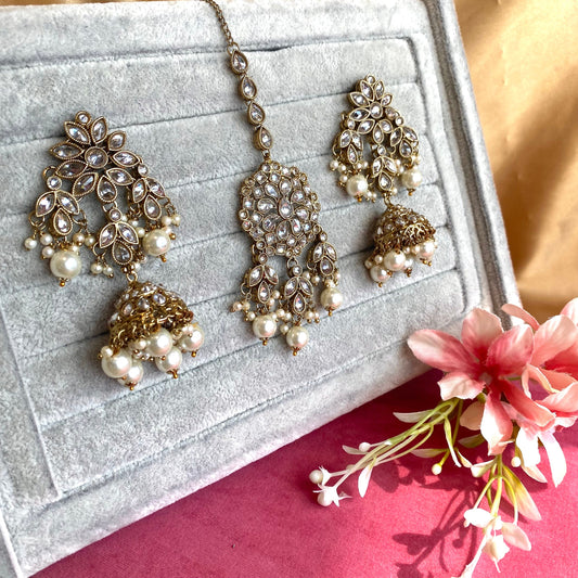Clear Earring Tikka Set/ Jhumki Earring Indian/ Pakistani Style
