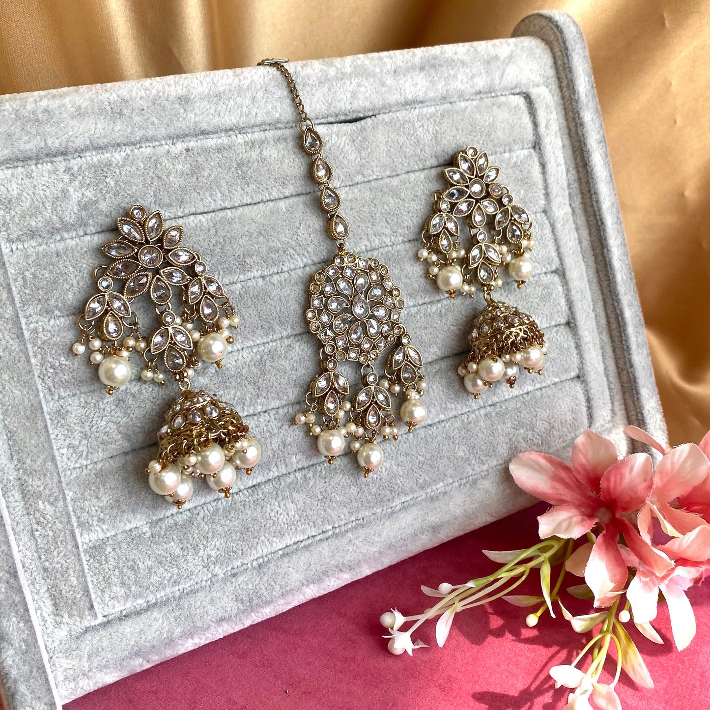 Clear Earring Tikka Set/ Jhumki Earring Indian/ Pakistani Style