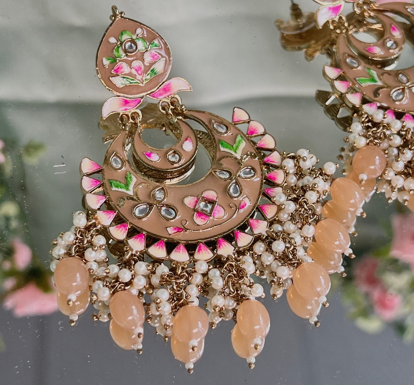 Large Brown Hand Painted Earrings Indian Style Earring/ Pakistani Fashion/ Fashion Jewellery/ Gift for Women