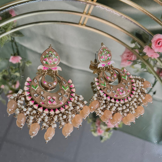 Large Brown Hand Painted Earrings Indian Style Earring/ Pakistani Fashion/ Fashion Jewellery/ Gift for Women