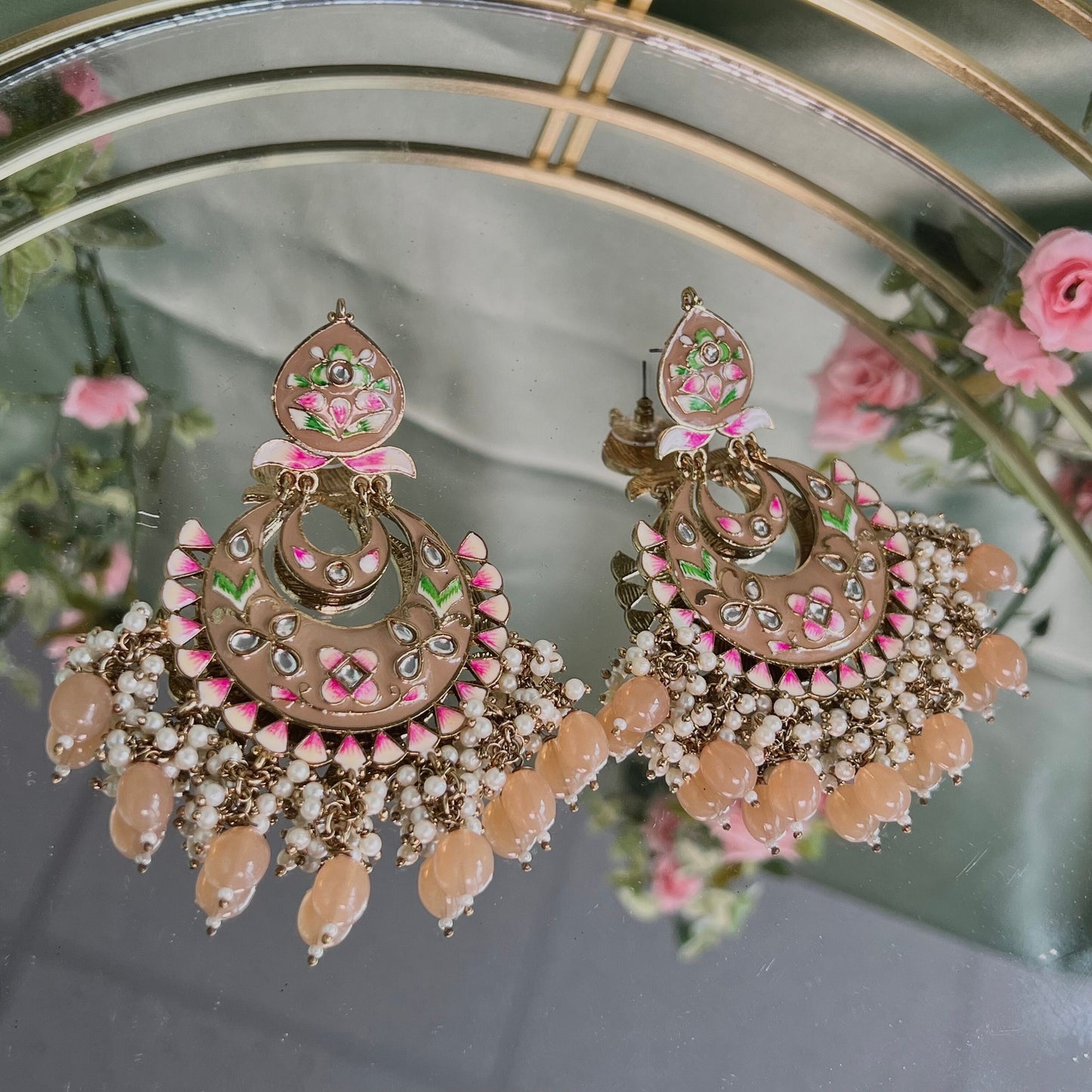 Large Brown Hand Painted Earrings Indian Style Earring/ Pakistani Fashion/ Fashion Jewellery/ Gift for Women