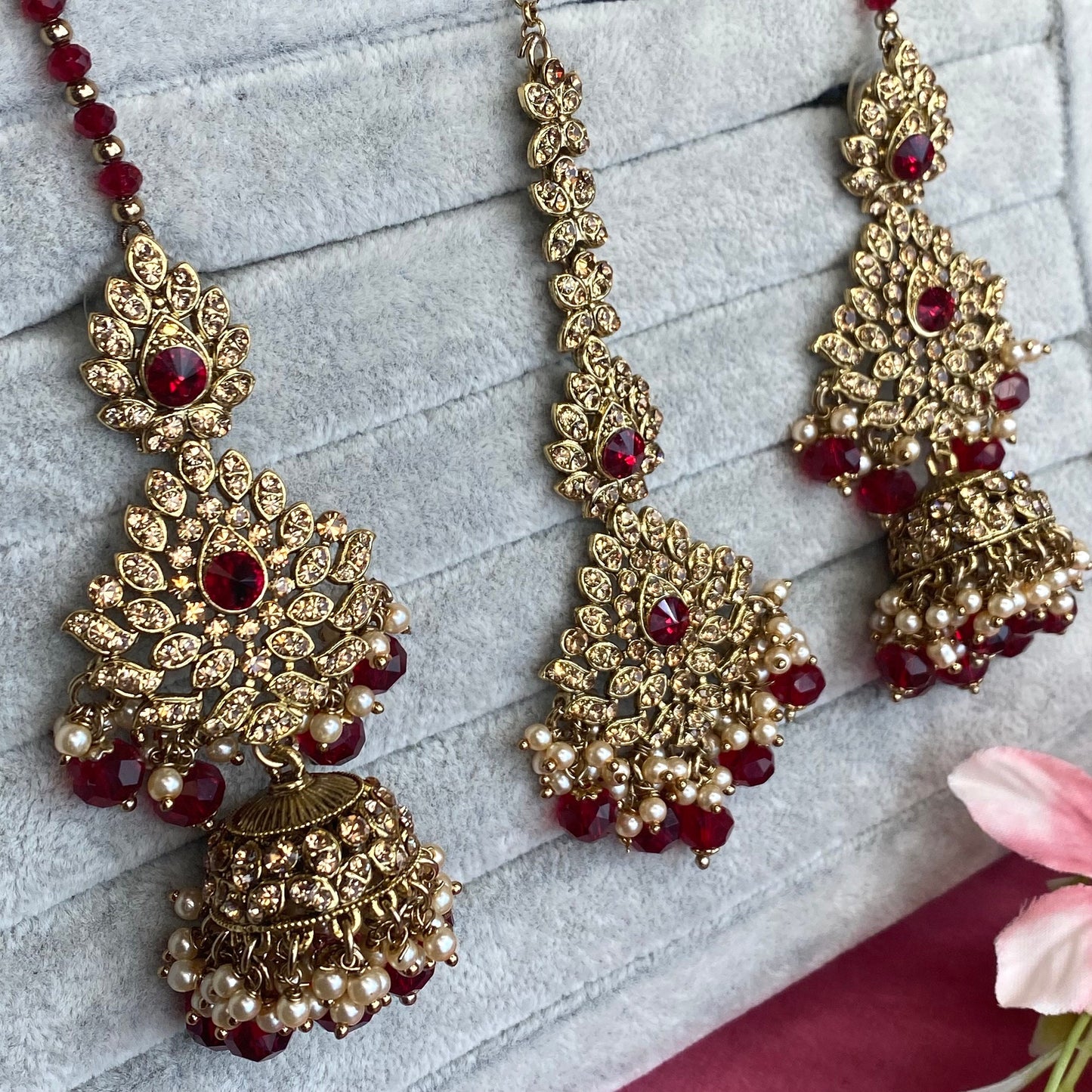 Maroon Earring Tikka Set