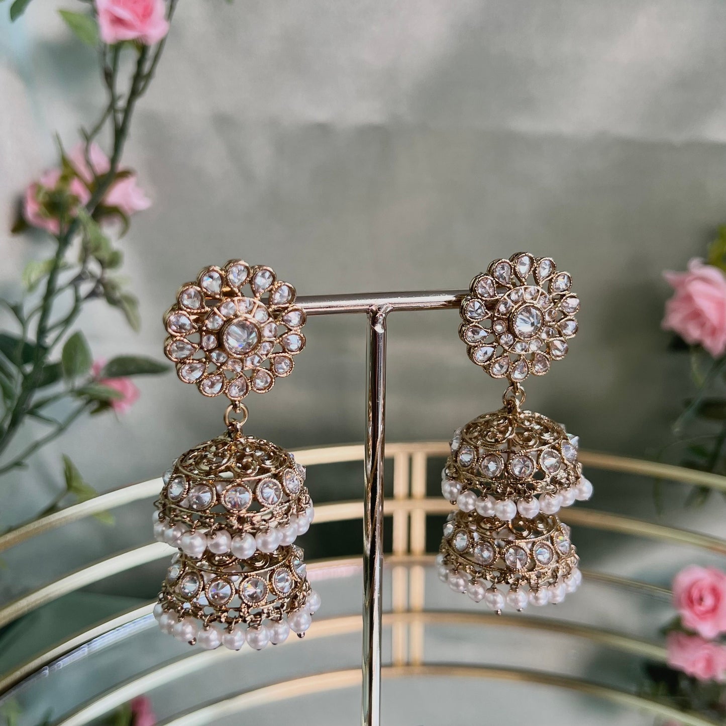 Clear Jhumka Earrings Indian Style Earring/ Pakistani Fashion/ Fashion Jewellery/ Gift for Women