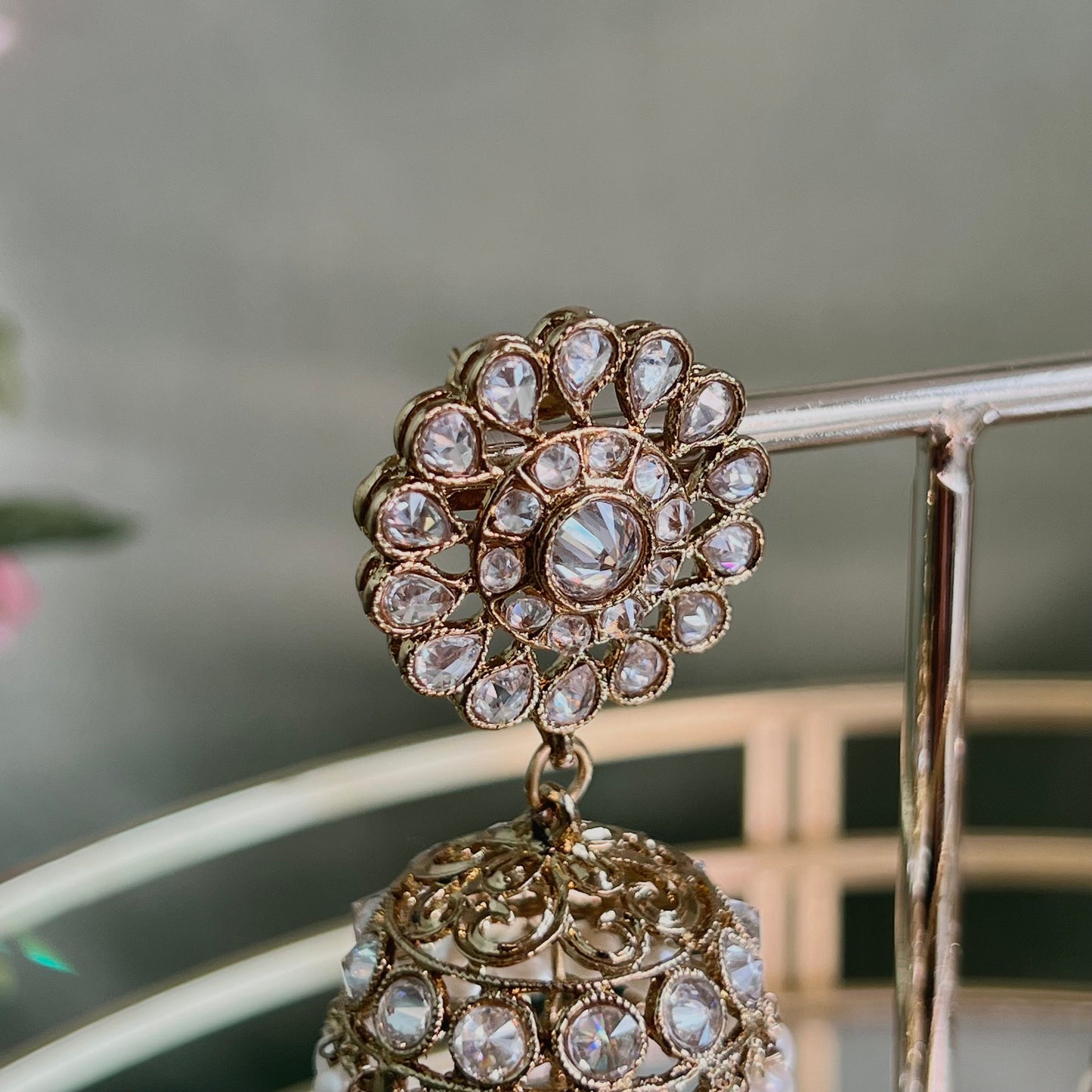 Clear Jhumka Earrings Indian Style Earring/ Pakistani Fashion/ Fashion Jewellery/ Gift for Women