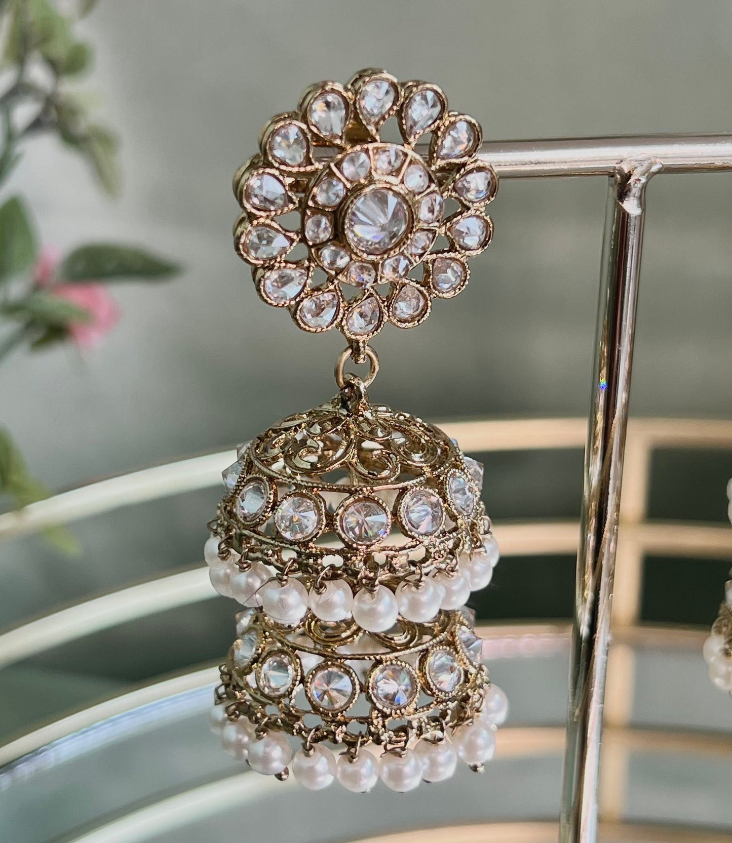 Clear Jhumka Earrings Indian Style Earring/ Pakistani Fashion/ Fashion Jewellery/ Gift for Women