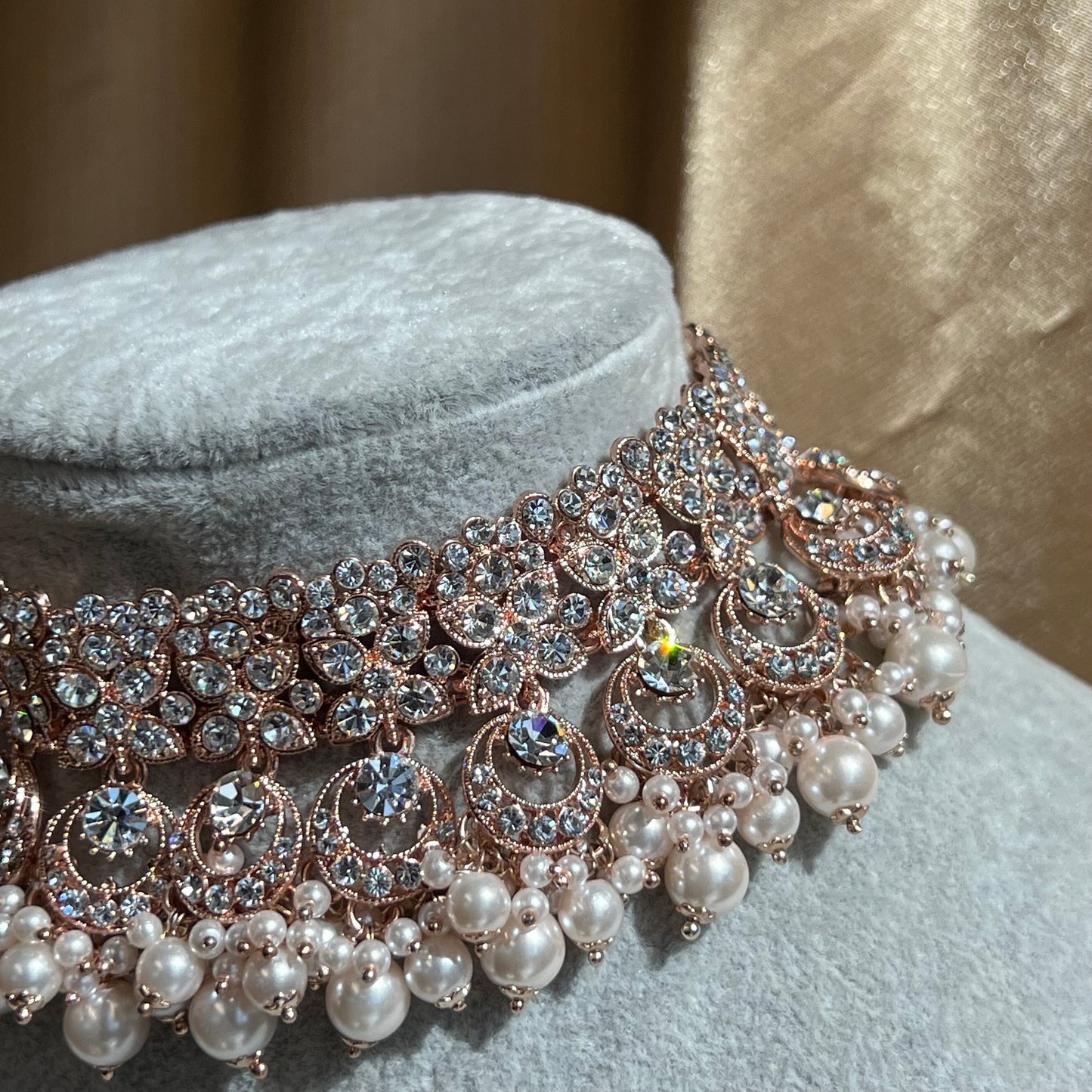 Rose Gold Choker Set /Light pink/Earring and Tikka/Indian/ Pakistani/Fashion Jewellery/