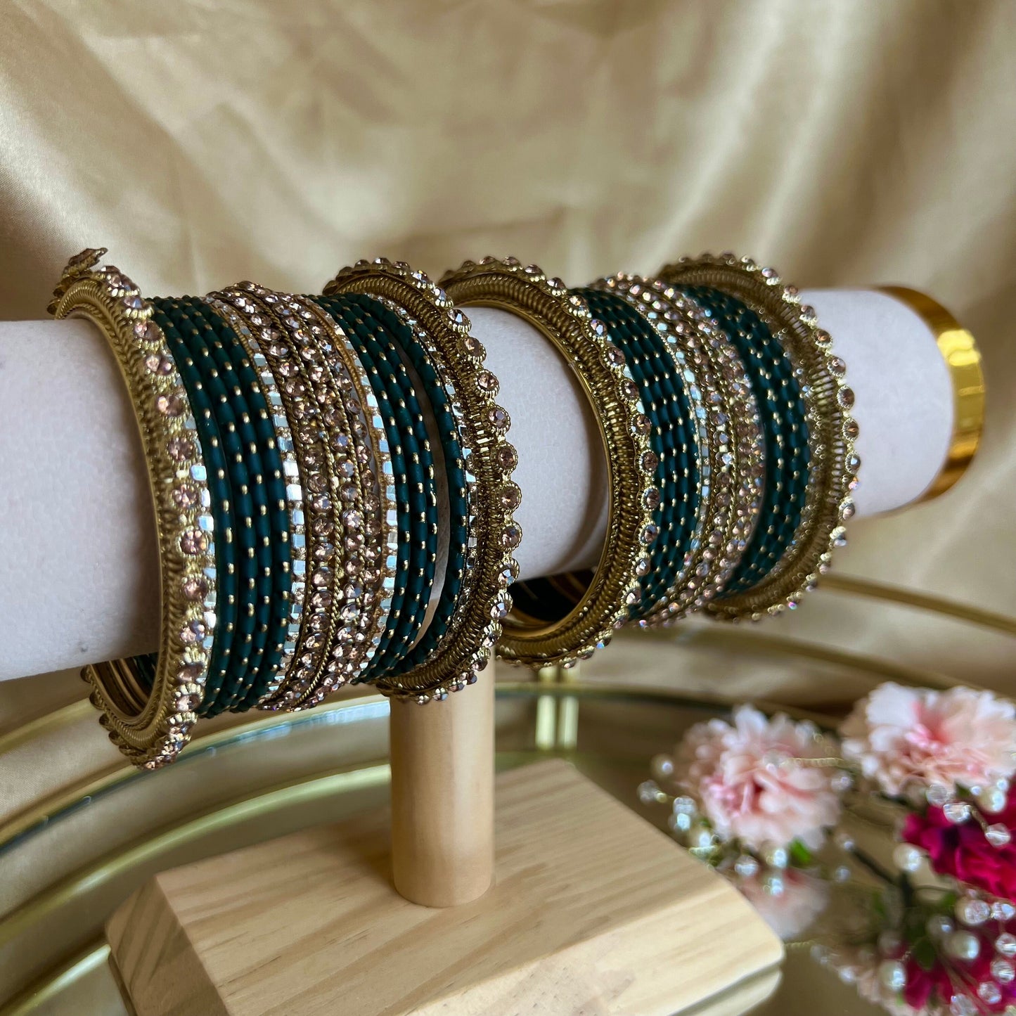 Gold/ Green Bangle set/Indian/ Pakistani/Jewelley/ Fashion Bracelet