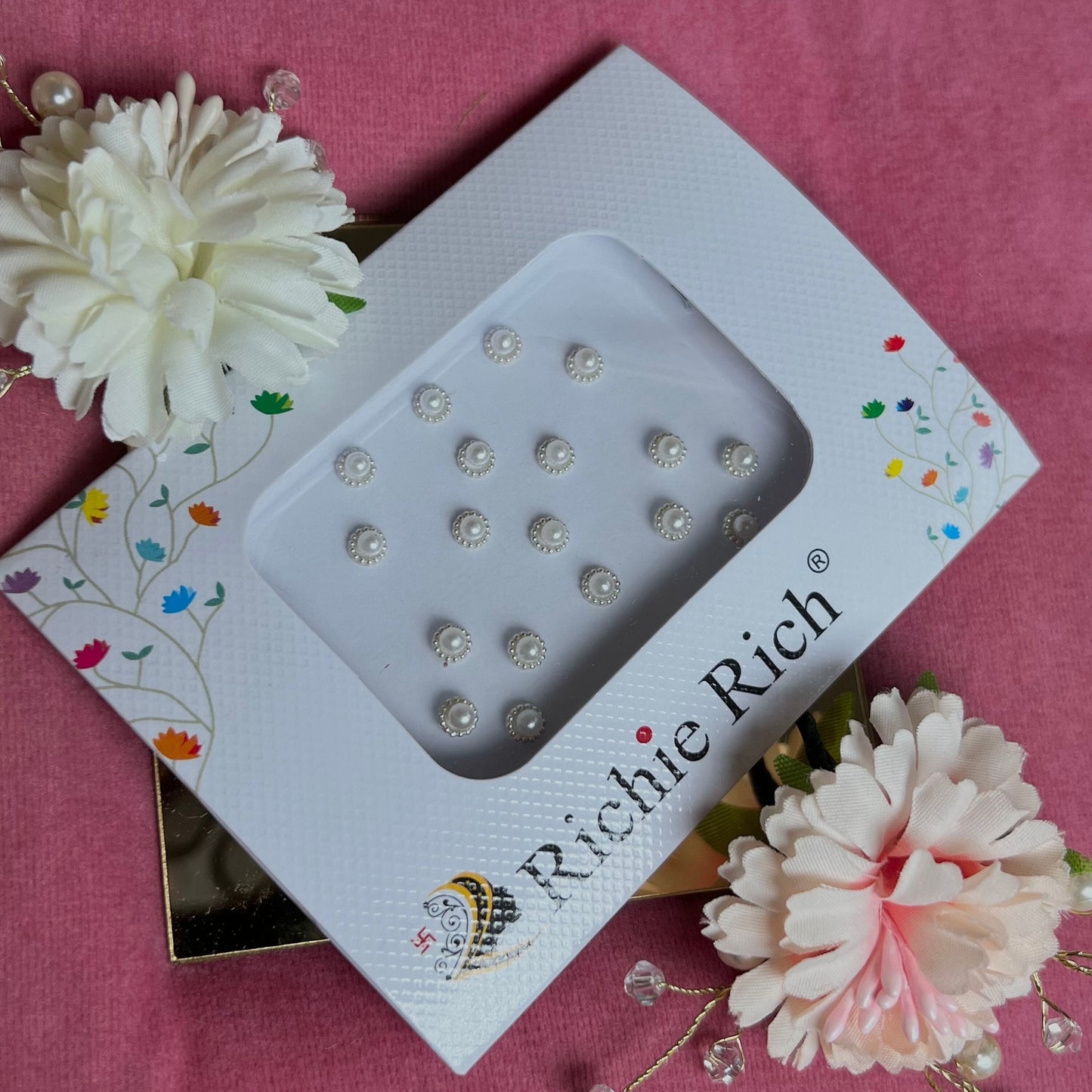 Silver Pearl Crystal Bindi Pack/ Bindiya/ Chanlo/ Indian Accessory/ Forehead Sticky Gem