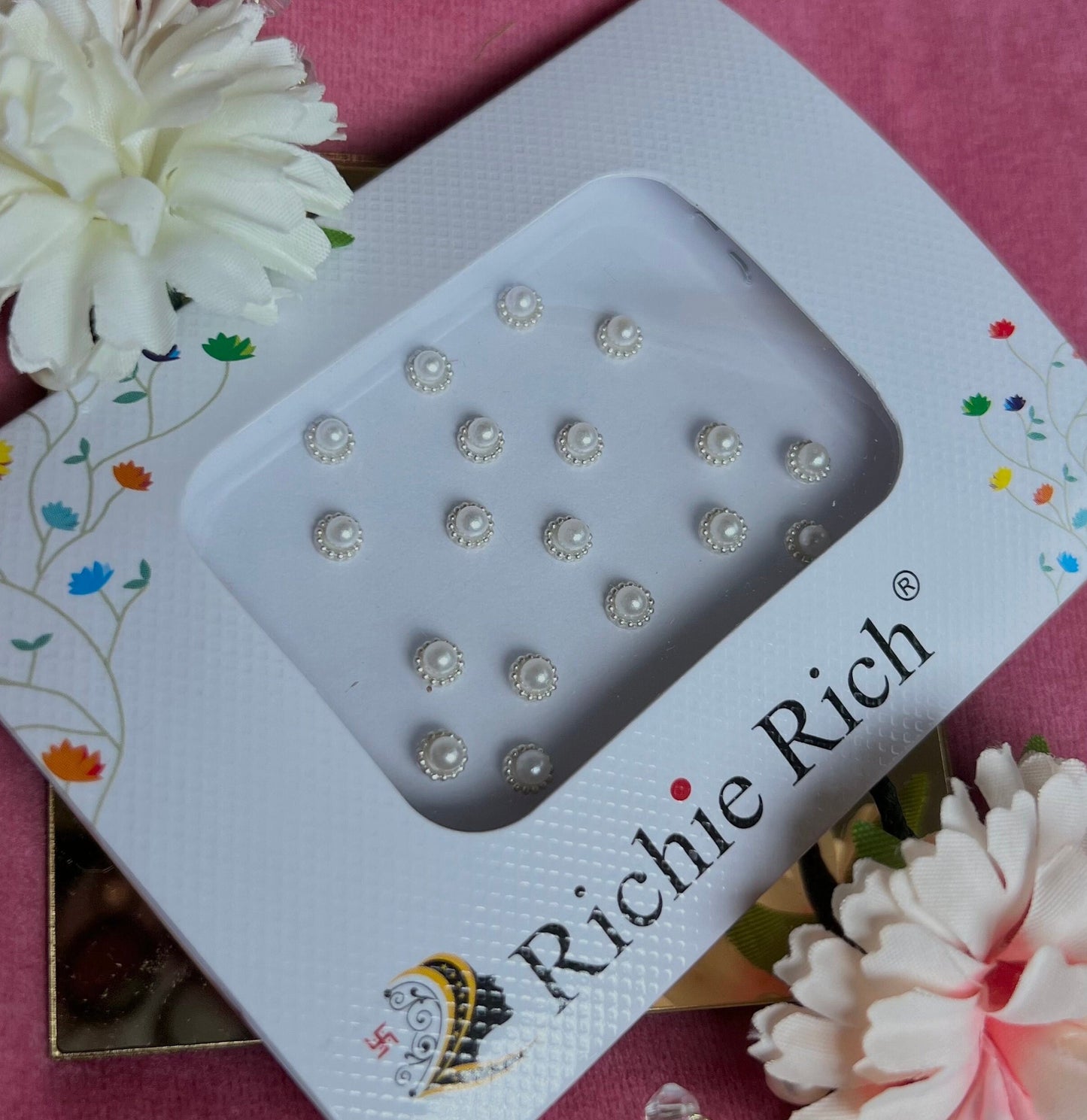 Silver Pearl Crystal Bindi Pack/ Bindiya/ Chanlo/ Indian Accessory/ Forehead Sticky Gem