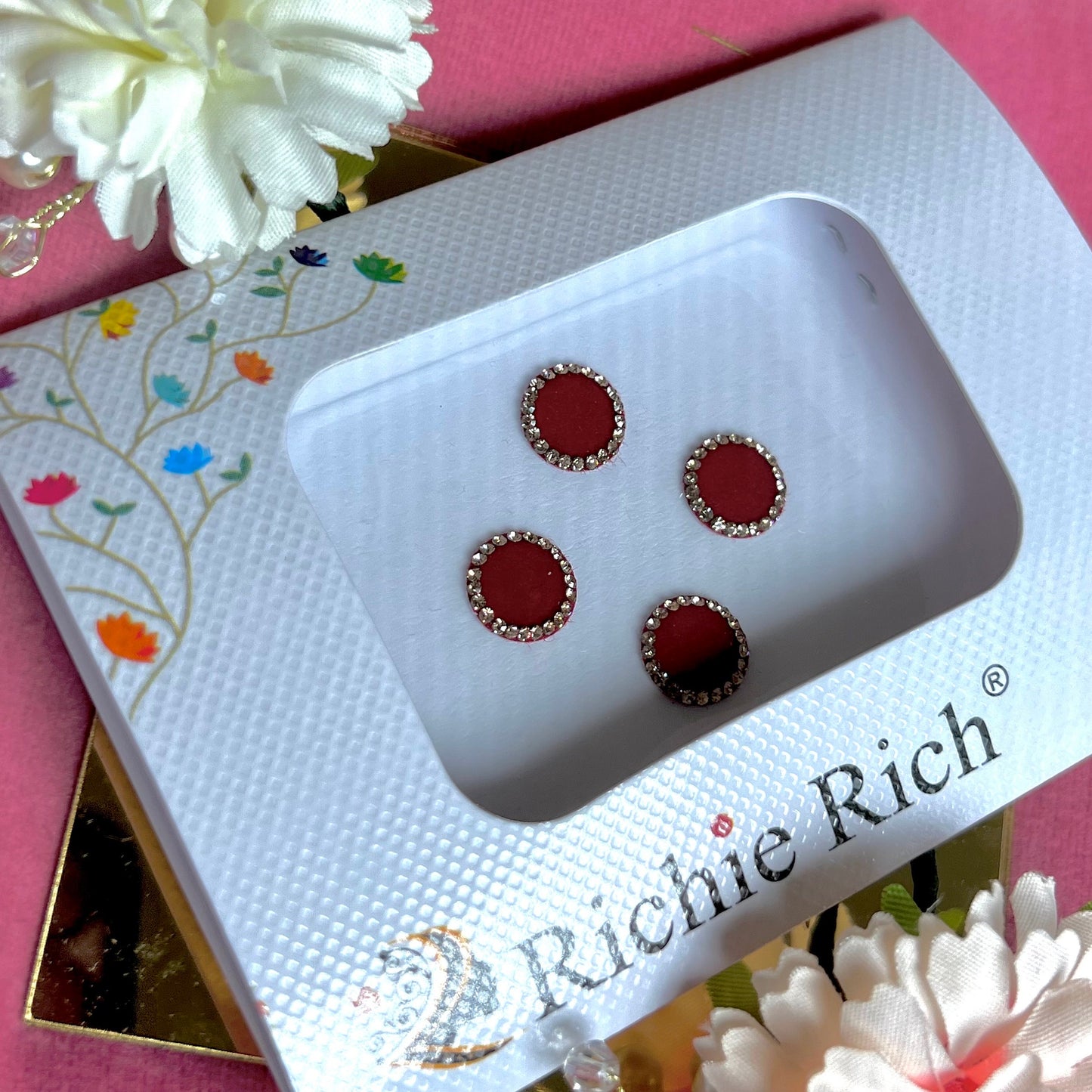 Maroon Round Bindi Pack/ Bindiya/ Chanlo/ Indian Accessory/ Forehead Sticky Gem