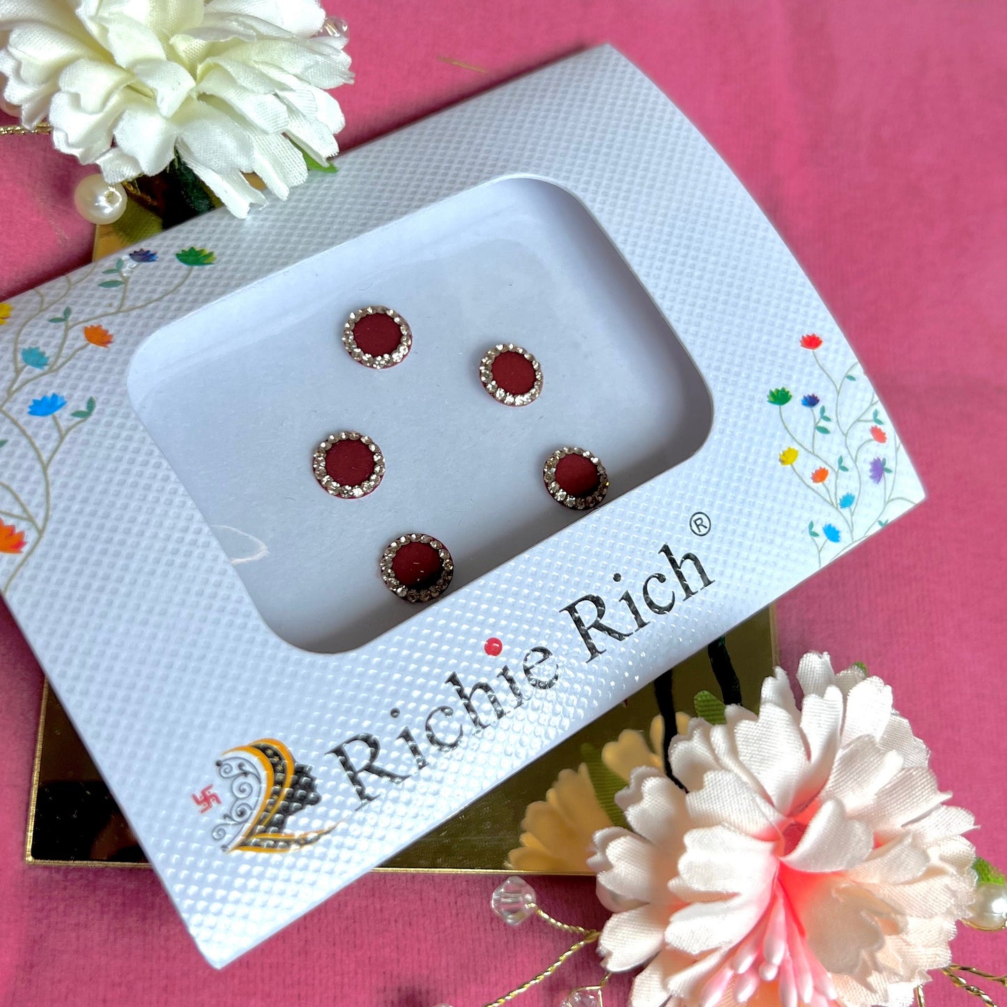 Maroon Round Bindi Pack/ Bindiya/ Chanlo/ Indian Accessory/ Forehead Sticky Gem