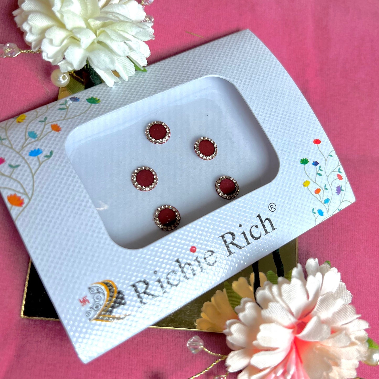 Maroon Round Bindi Pack/ Bindiya/ Chanlo/ Indian Accessory/ Forehead Sticky Gem