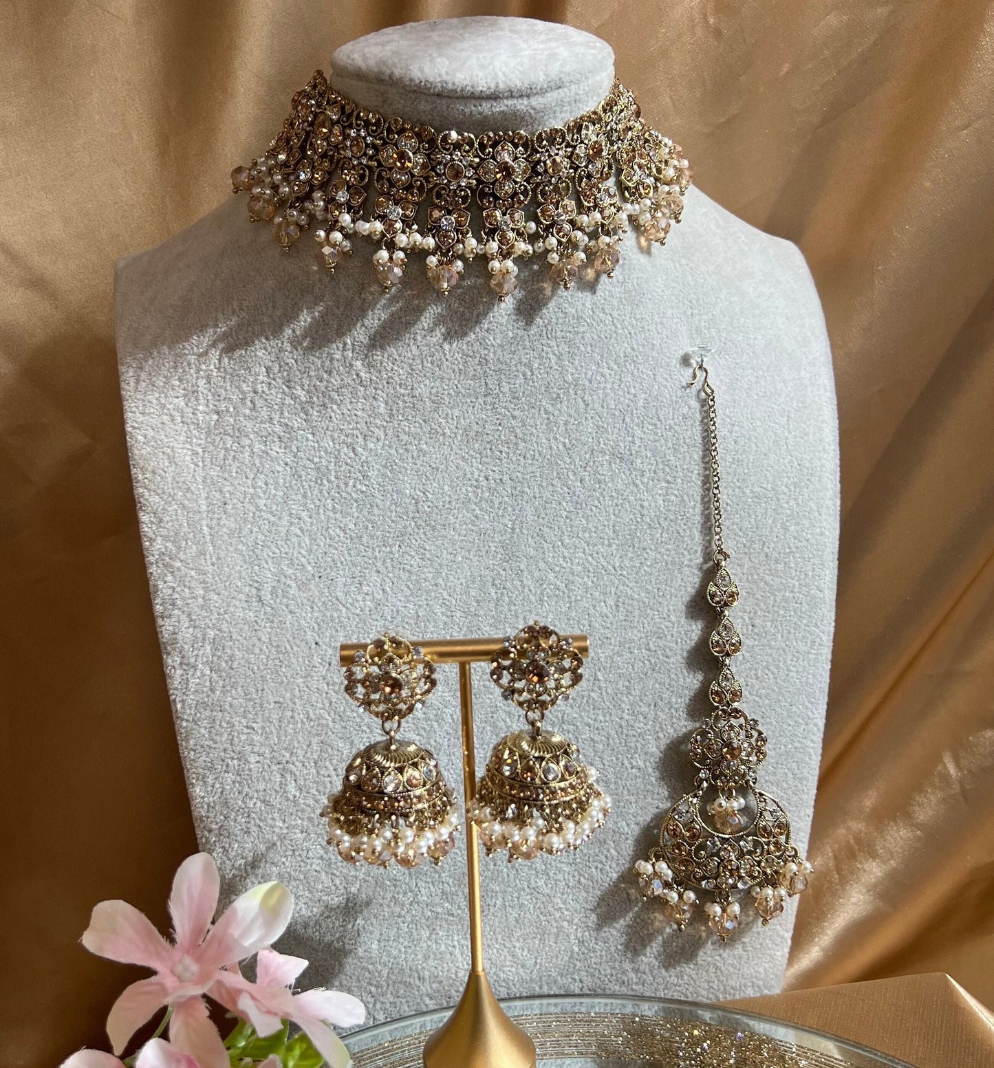 Clear & Gold Choker Set /Indian/ Pakistani/Fashion Jewellery