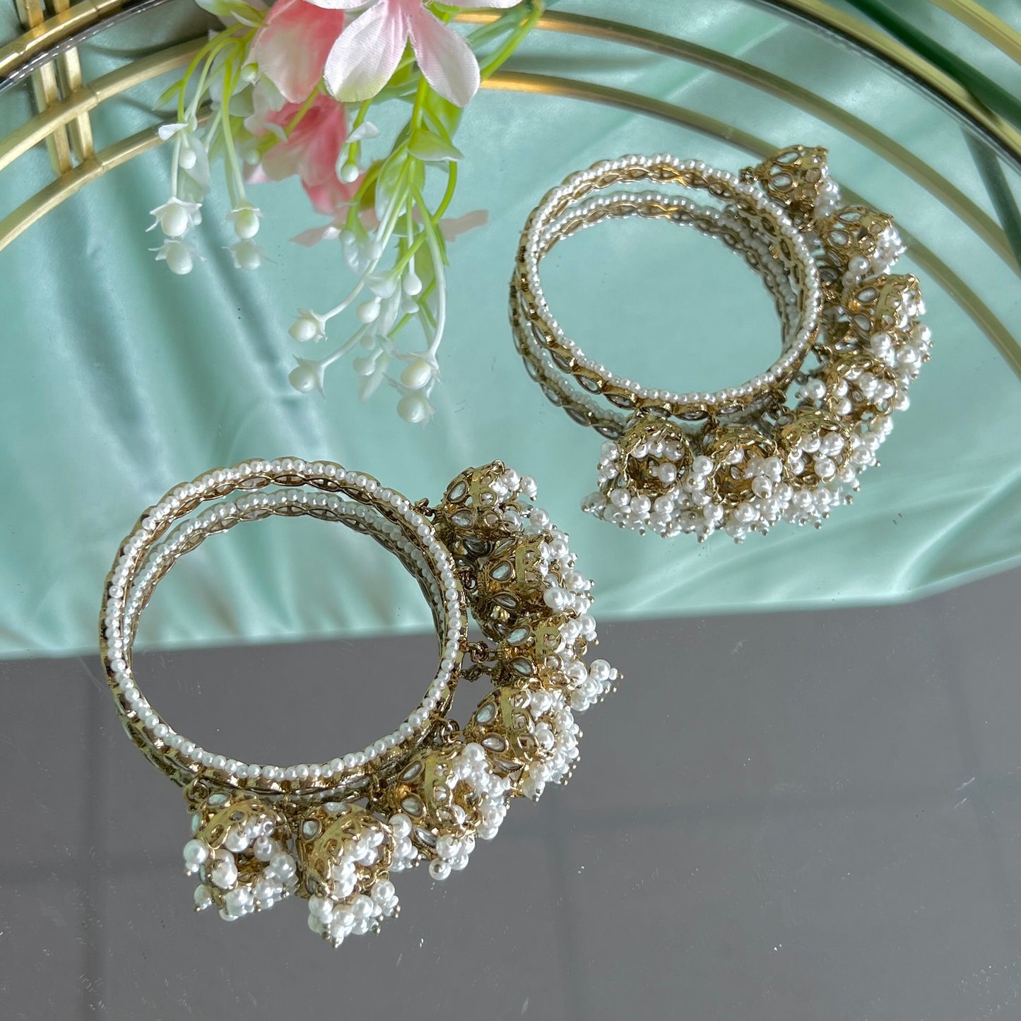 Antique Gold 7 Drop Jhumka Bangles - Clear/Indian/ Pakistani/Jewelley/ Fashion Bracelet