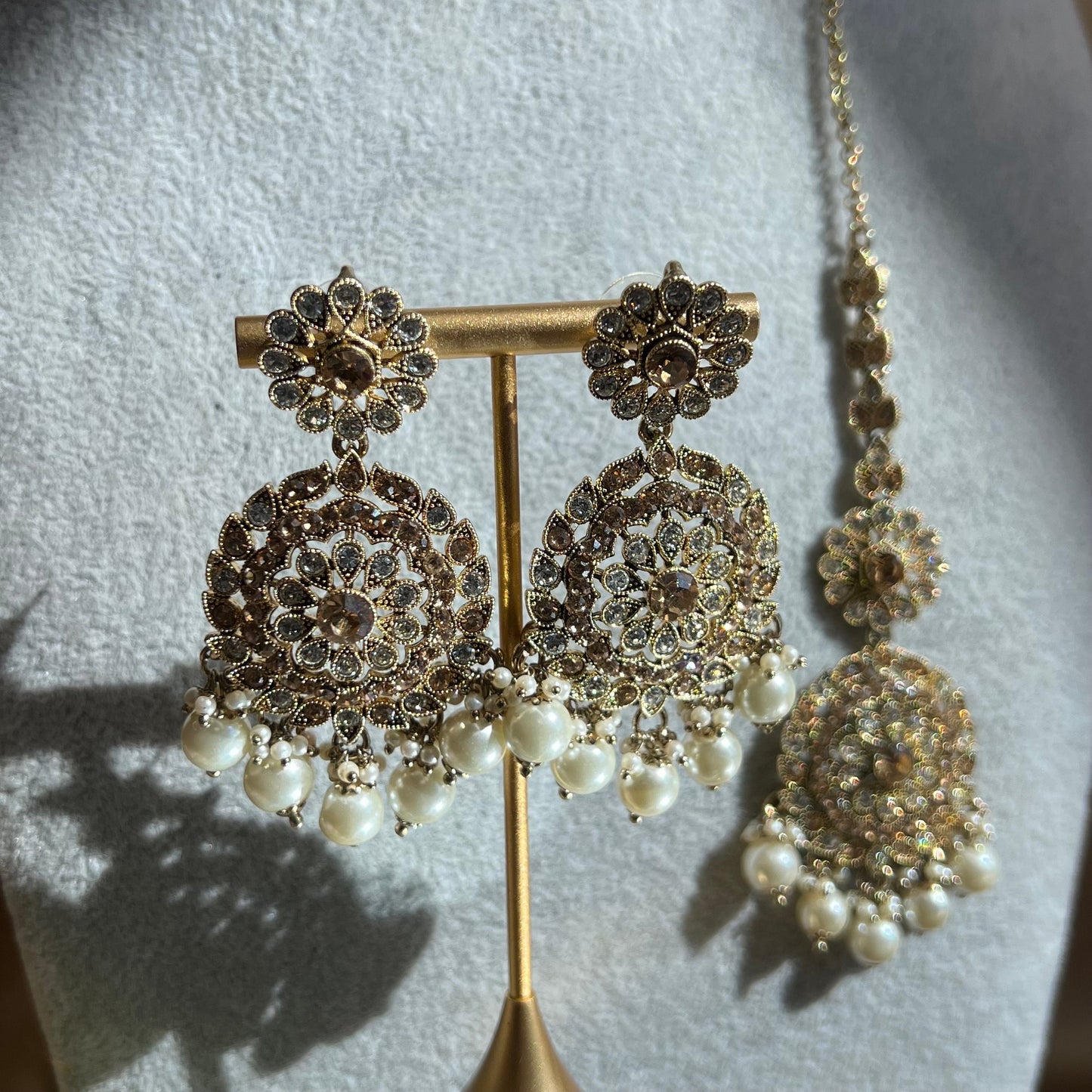 Clear/Gold Choker Set/Earring/ Tikli/ Indian/ Pakistani/Fashion Jewellery/