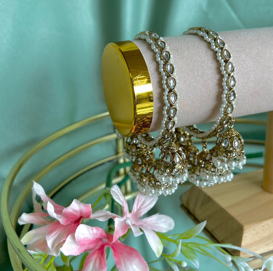 Antique Gold 7 Drop Jhumka Bangles - Clear/Indian/ Pakistani/Jewelley/ Fashion Bracelet