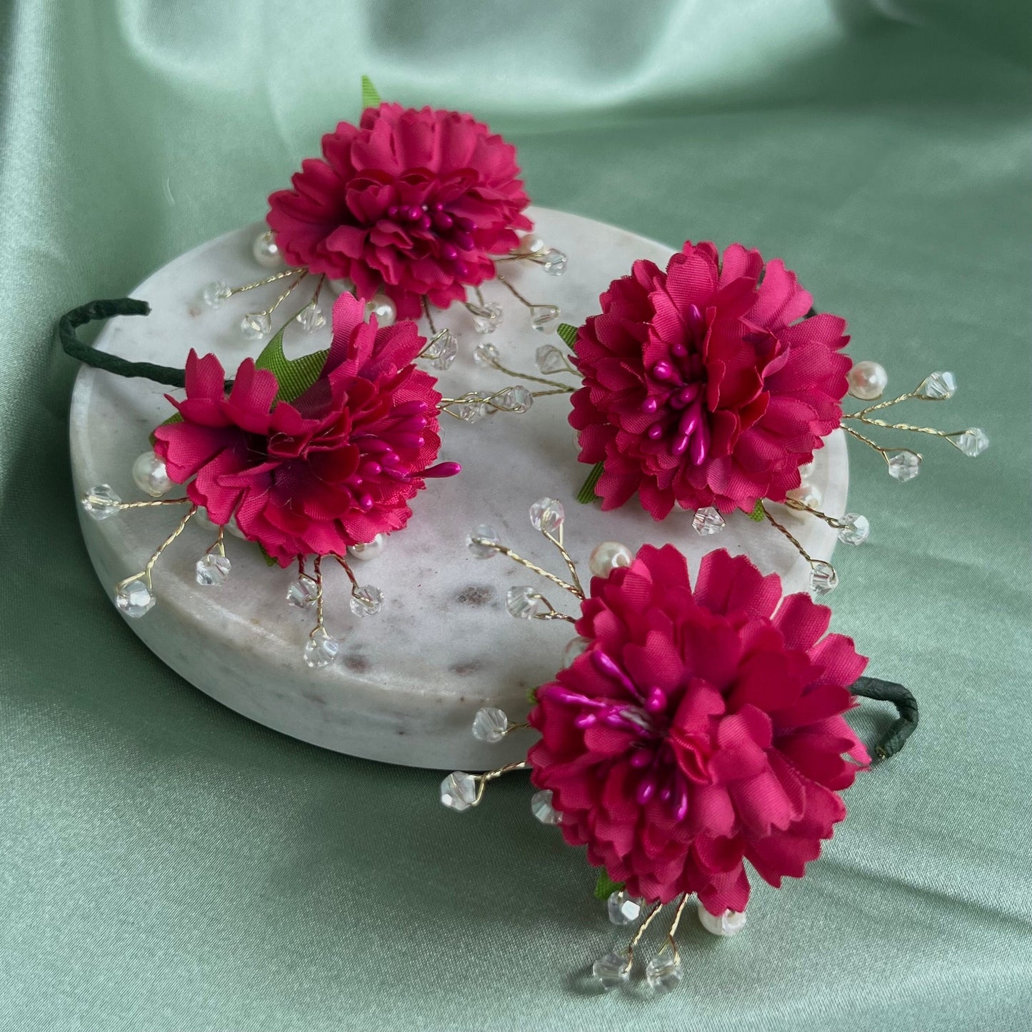 Indian Hot Pink Hair Flower Hair Accessory - Pack of 4/ Unique Style/ Indian/ Pakistani/Fashion Jewellery/ Gift for Women