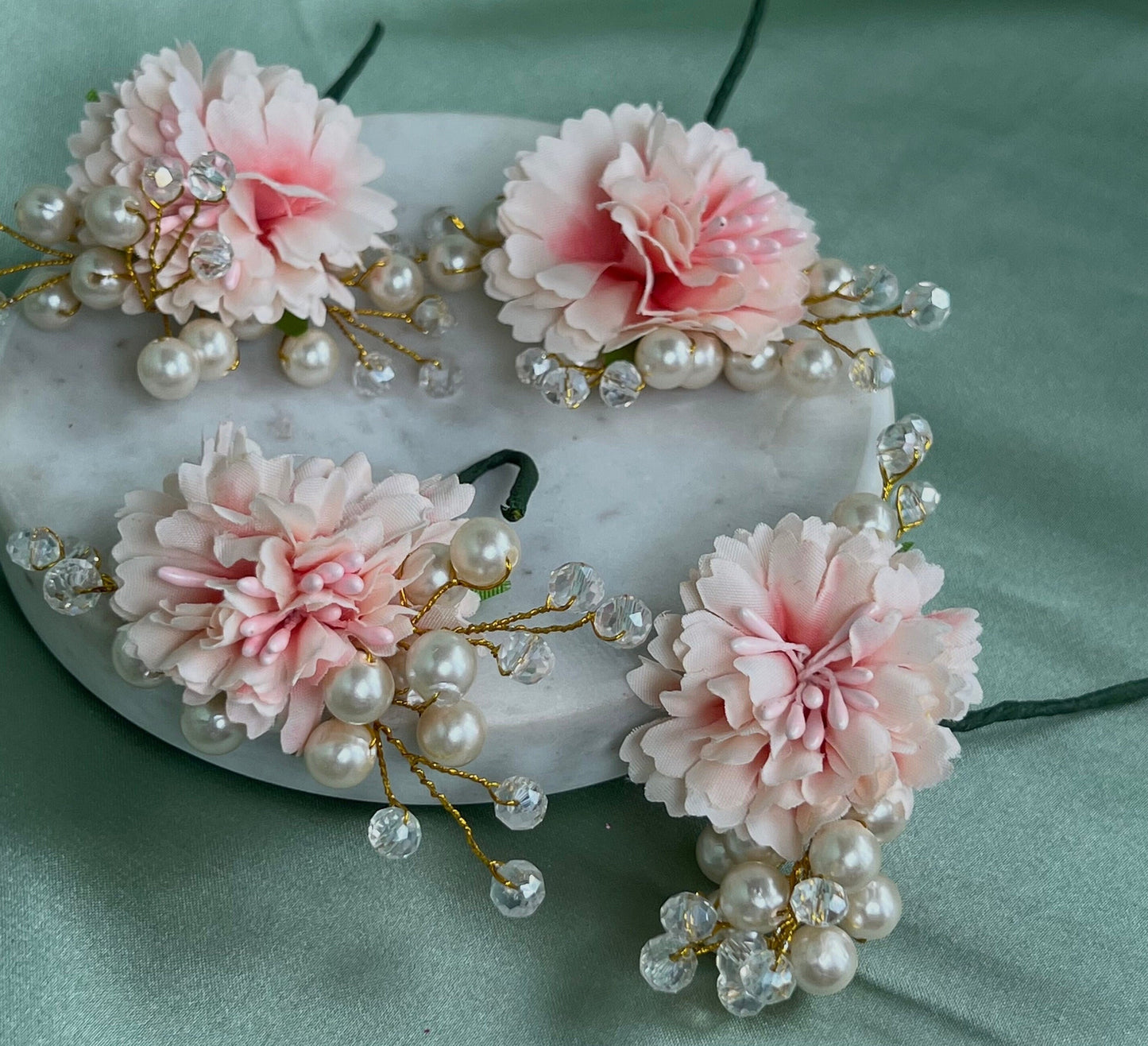 Indian Pink Hair Flower Hair Accessory - Pack of 4/ Unique Style/ Indian/ Pakistani/Fashion Jewellery/ Gift for Women