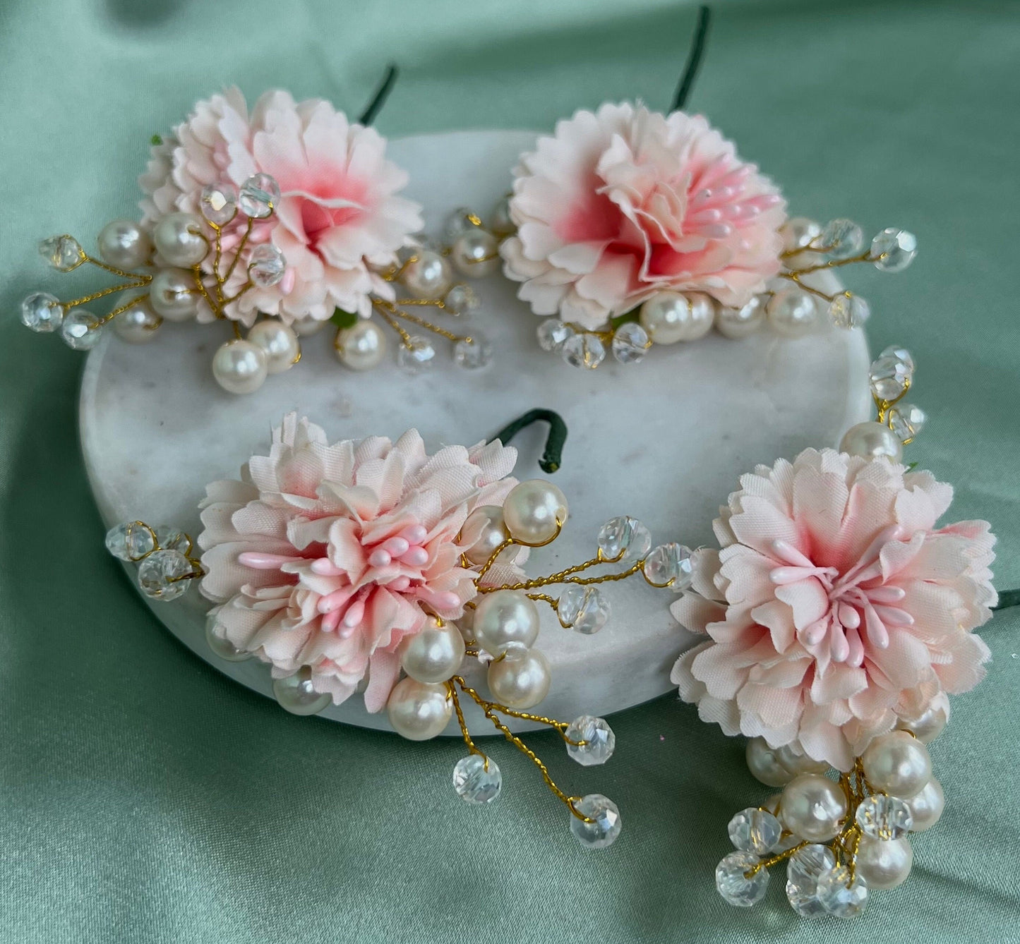 Indian Pink Hair Flower Hair Accessory - Pack of 4/ Unique Style/ Indian/ Pakistani/Fashion Jewellery/ Gift for Women